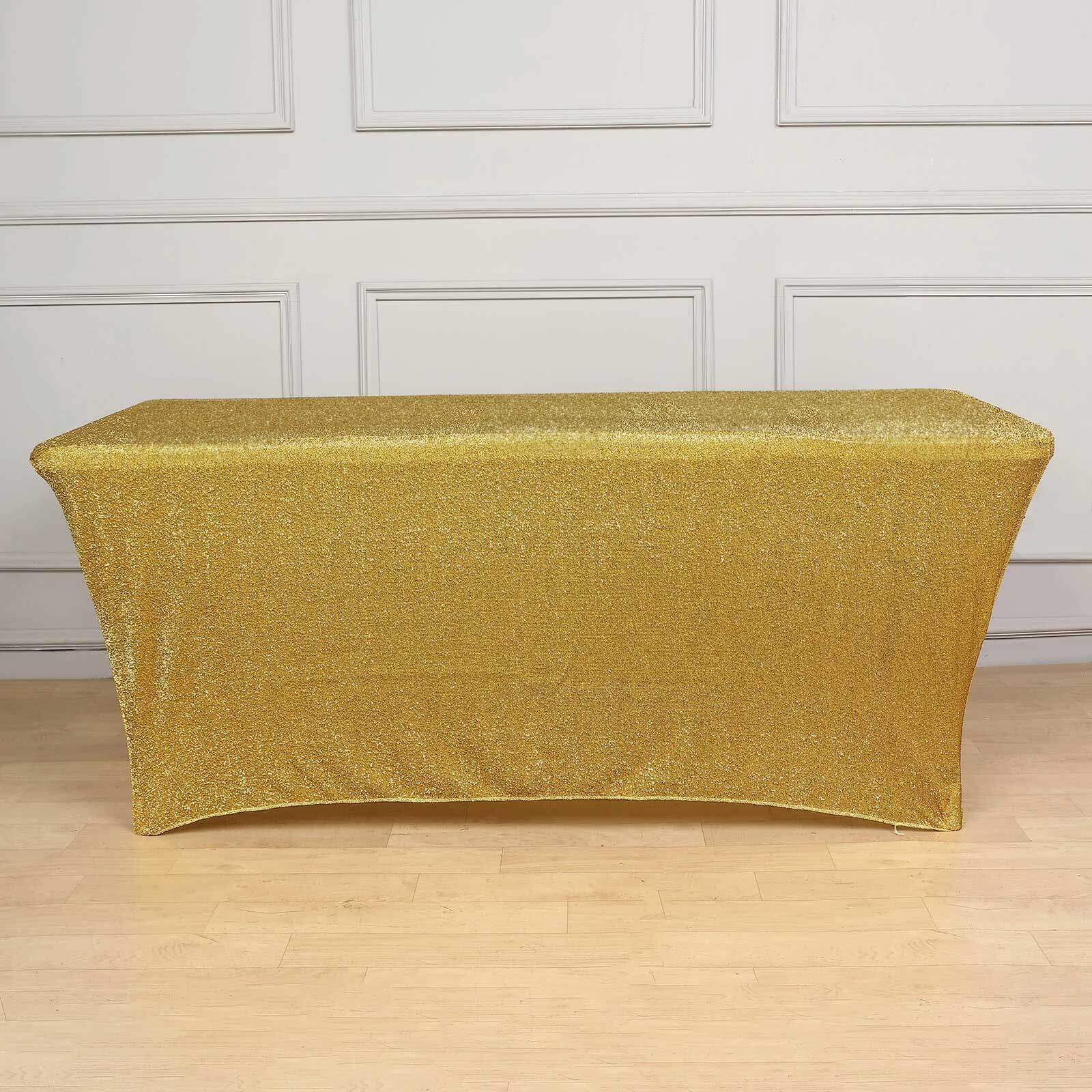 Hot Sale! Metallic Gold Glittered Stretch Spandex Tablecloth for Event Decor, 72x30 Rectangle