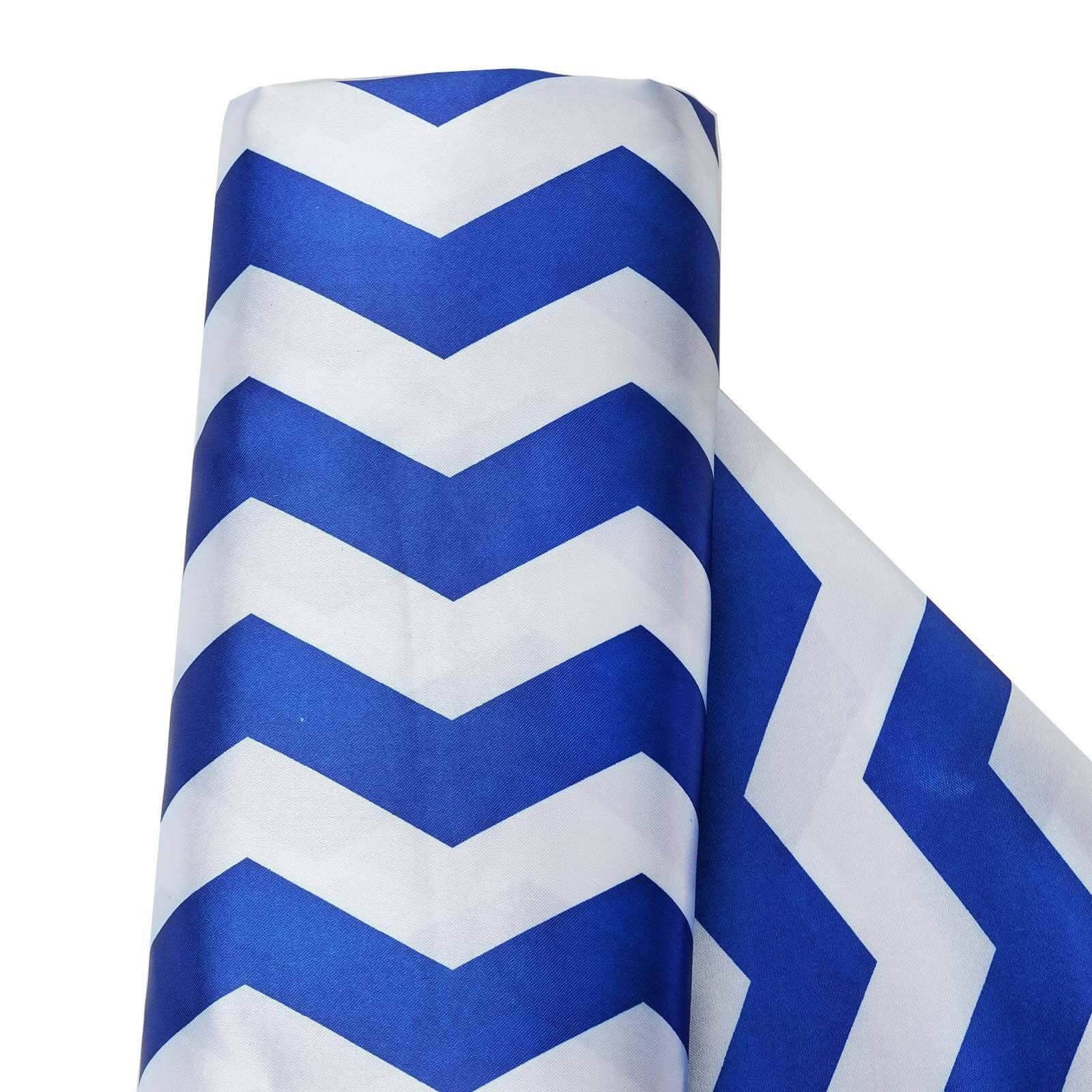 Hot Sale! 54-Inch Wide, 10-Yard Royal Blue and White Chevron Print Satin Fabric Roll for DIY Crafts