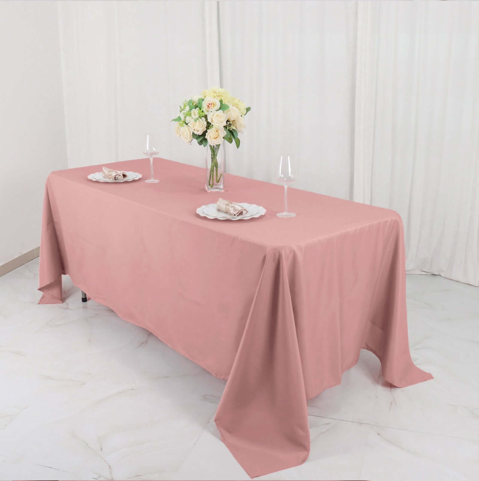 Durable and Stylish 72x120 Polyester Rectangle Tablecloth in Dusty Rose