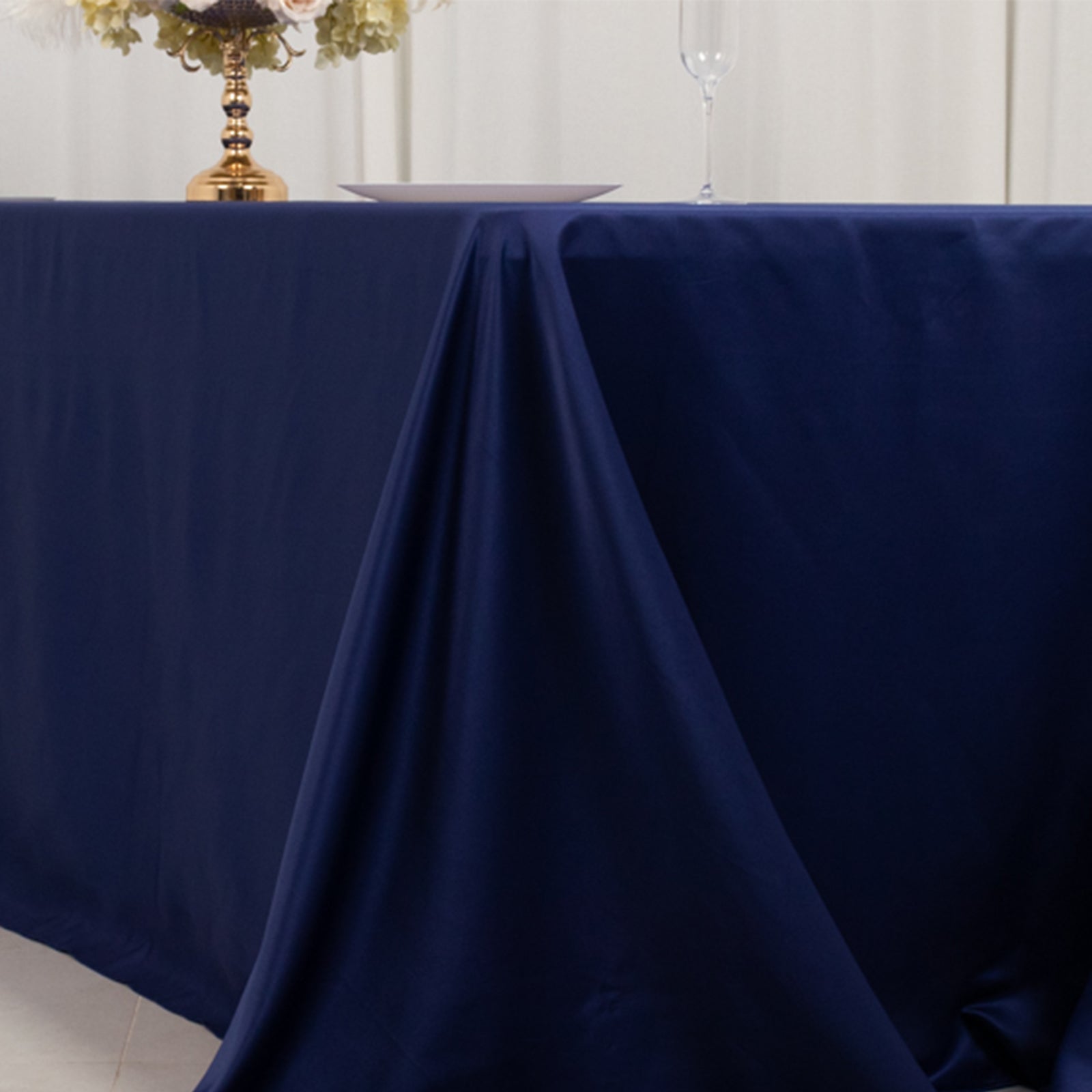 Luxurious Navy Blue Lamour Satin Rectangle Tablecloth 90x156 - Soft & Seamless