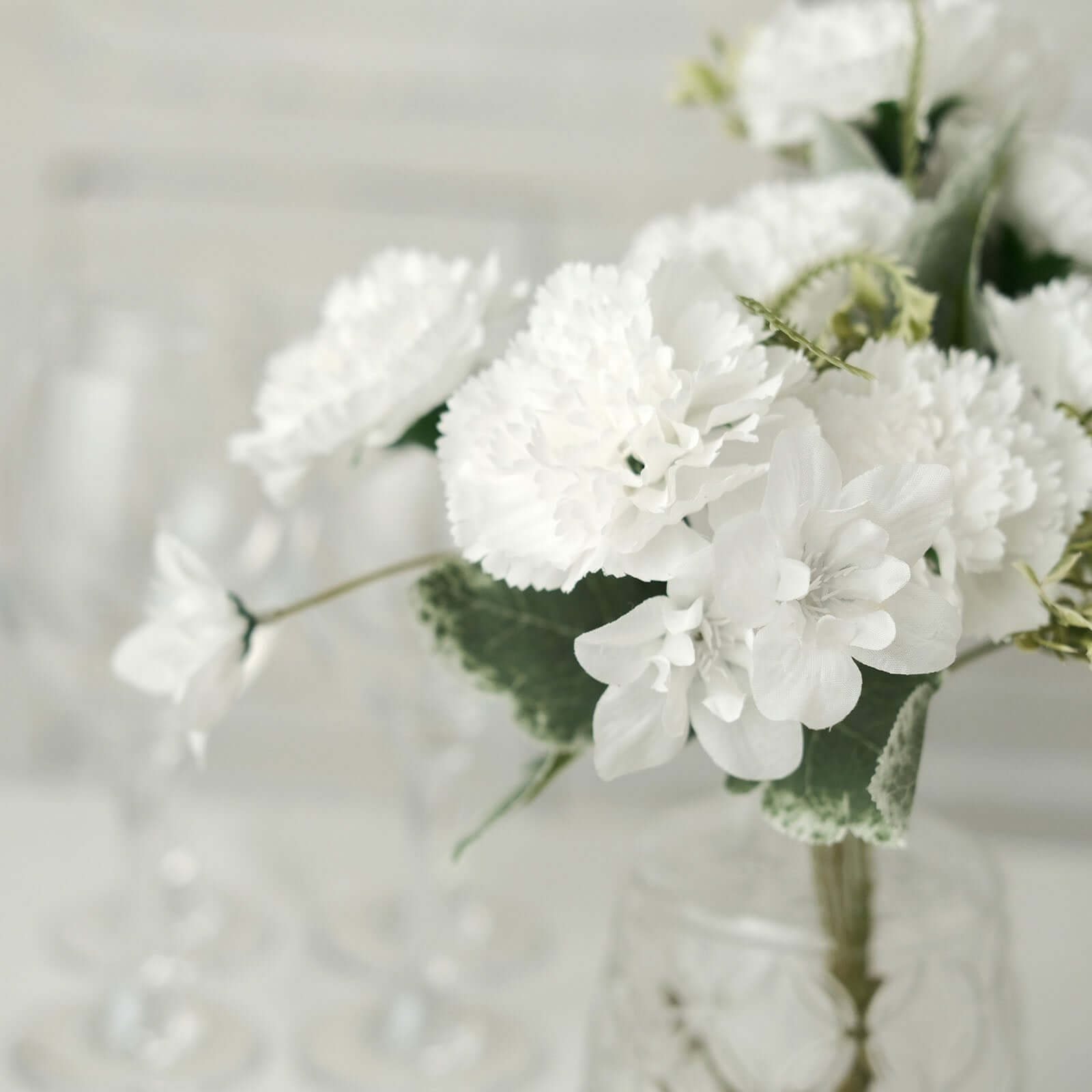 3-Pack 14-Inch White Artificial Silk Carnation Faux Flower Bouquets