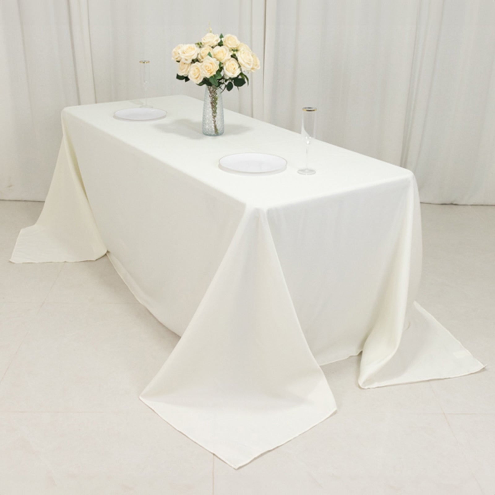 Ivory Fire Retardant Premium Polyester 90x132 Rectangular Tablecloth - High-Performance Seamless Cover