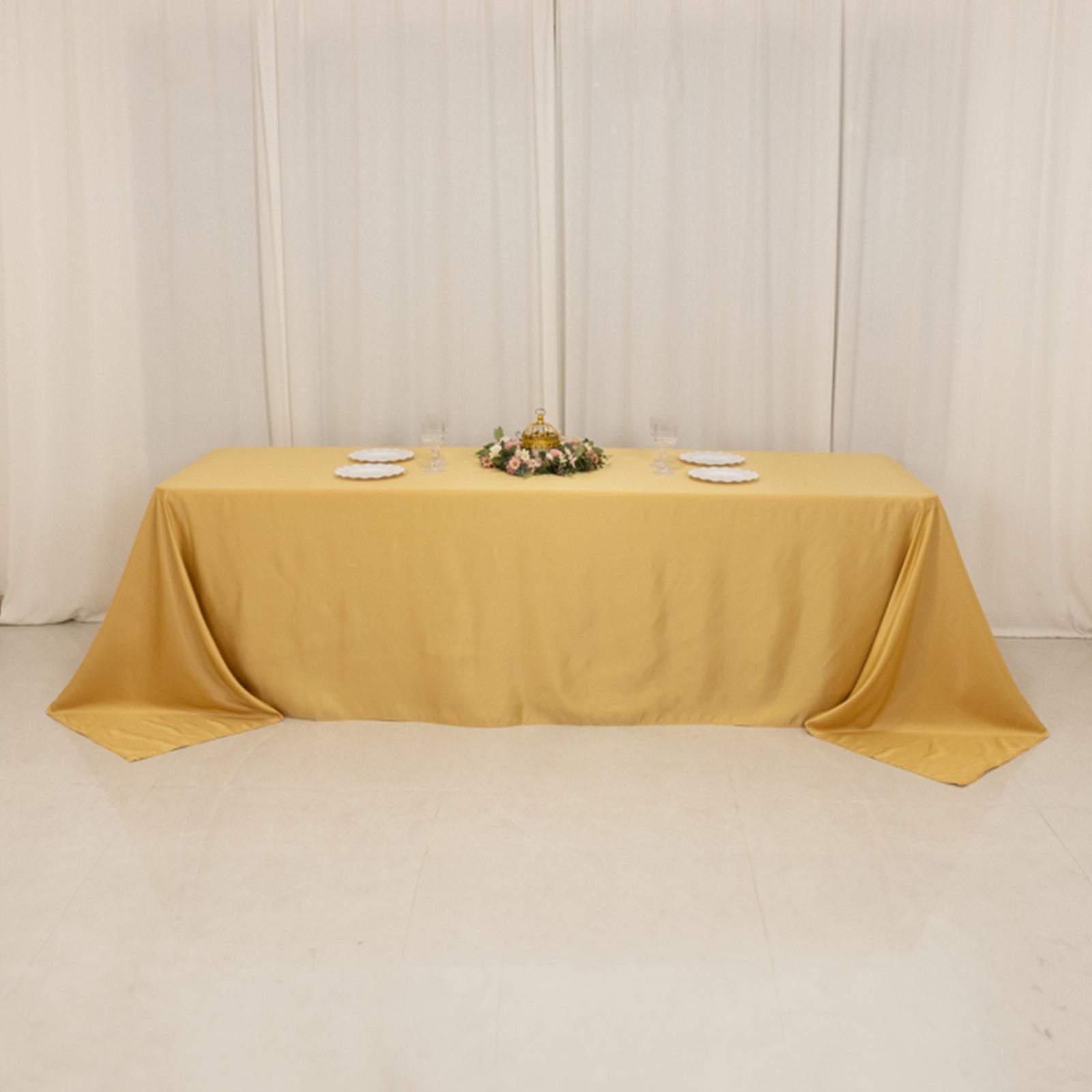Luxurious Champagne Lamour Satin 90x156 Rectangle Seamless Tablecloth