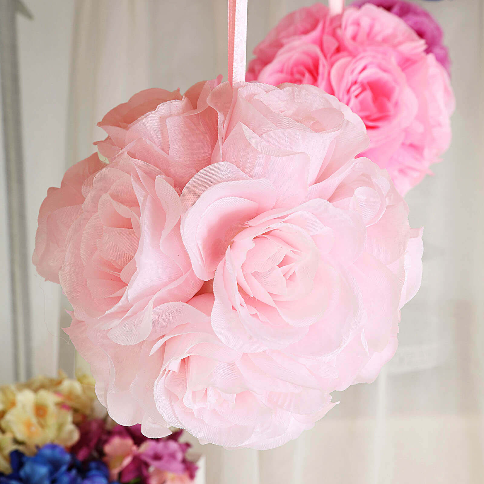 2-Pack Blush Silk Rose Kissing Flower Balls - Ideal for Decor