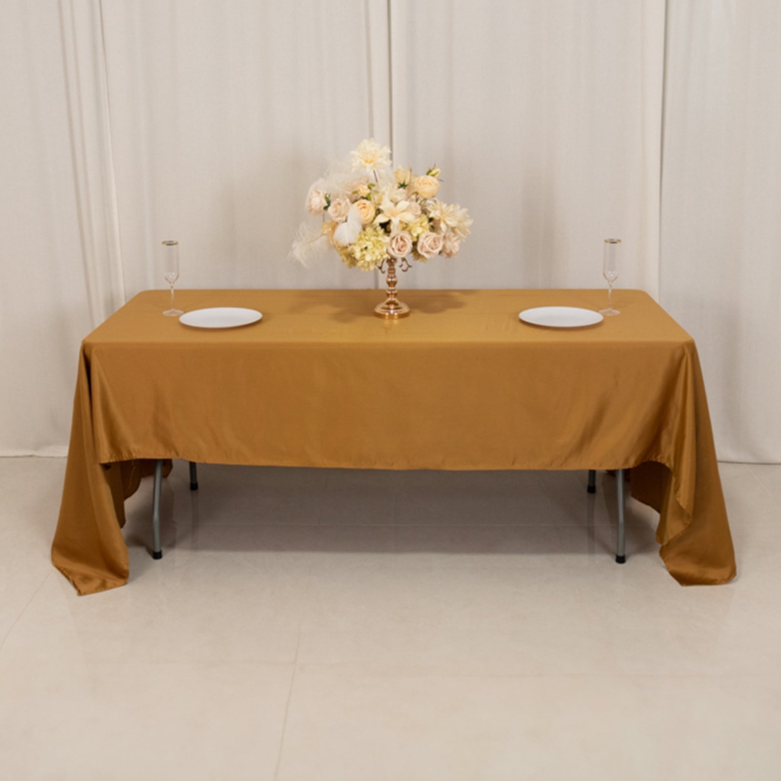 Luxurious Gold Lamour Satin Rectangle Tablecloth 60x126 - Soft & Durable for Fine Dining