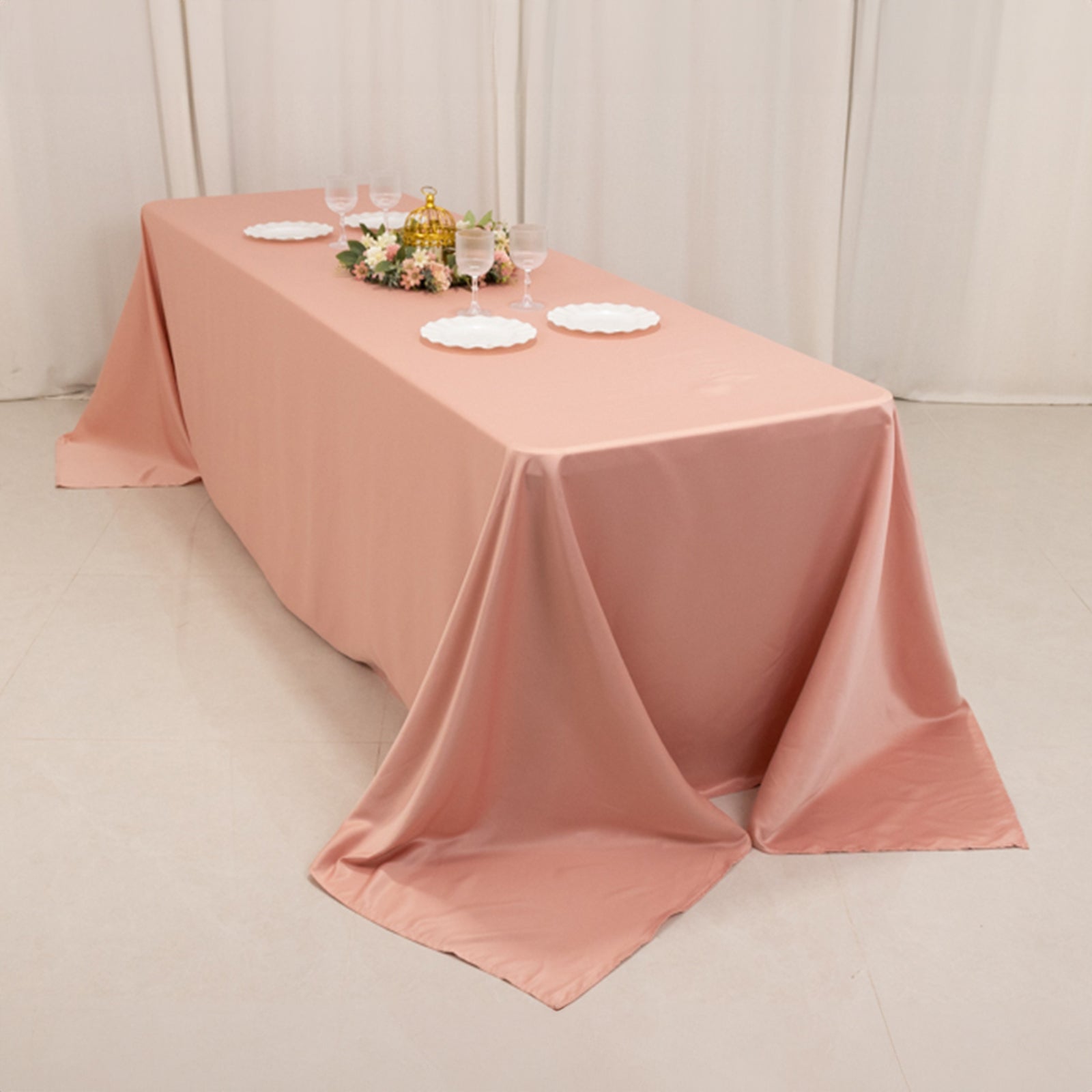 Luxurious Dusty Rose Lamour Satin 90x156 Rectangle Seamless Tablecloth