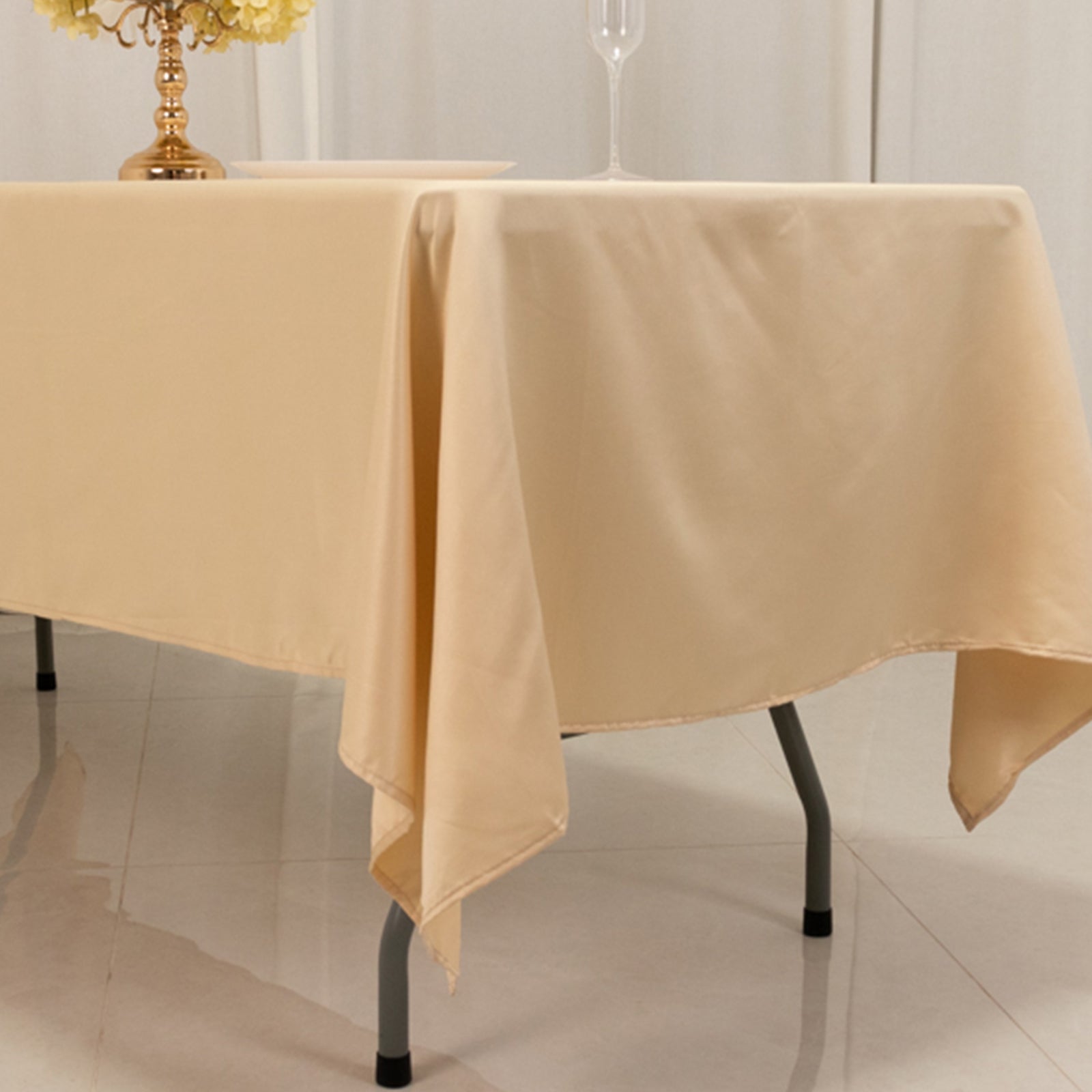 Get This Durable & Silky Soft Beige Lamour Satin Rectangle Tablecloth (60x102)