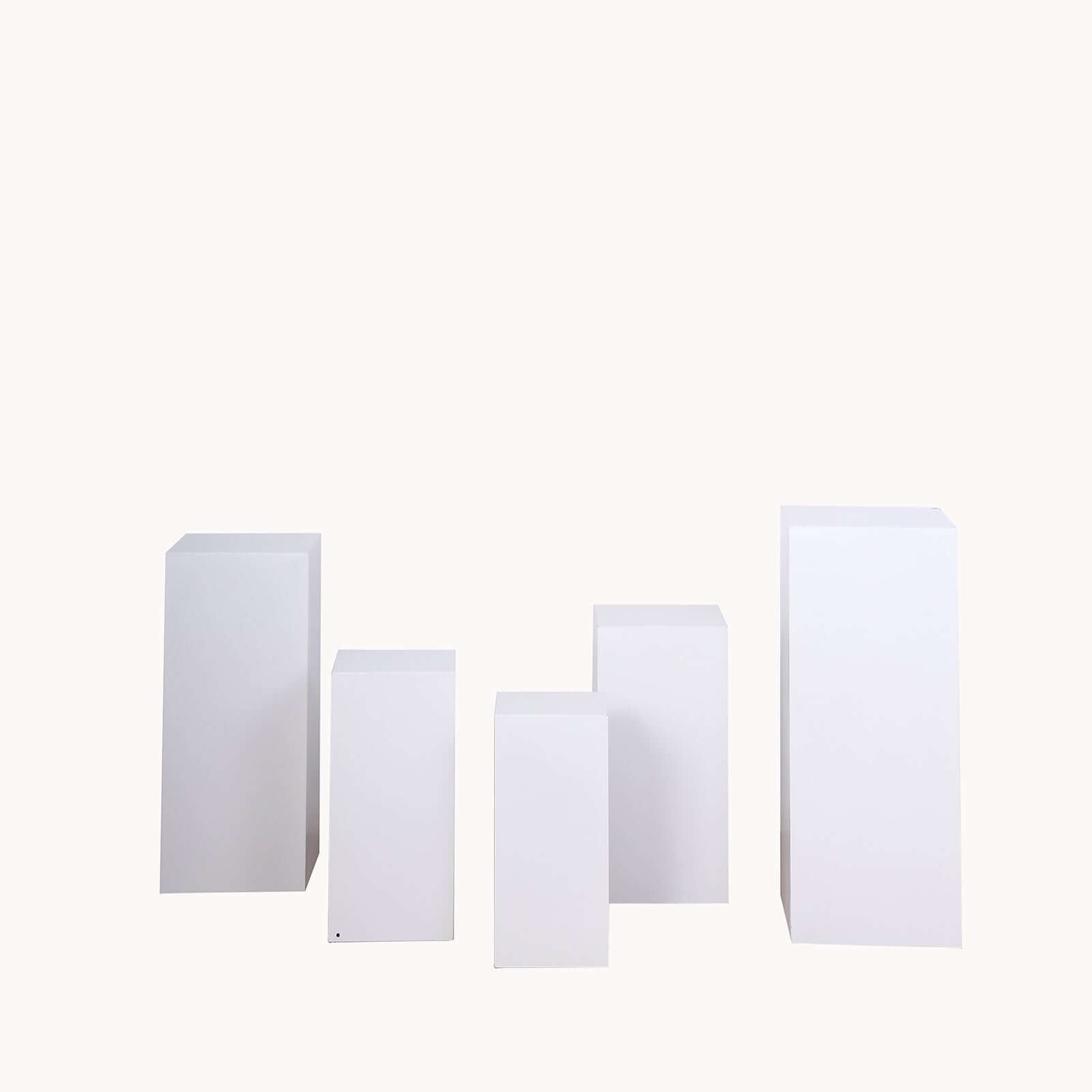 Set of 5 White Rectangular Metal Pedestal Stands for Backdrop Decor