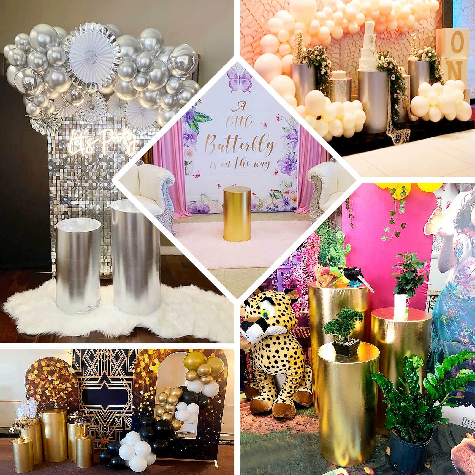 Special Offer! Set of 5 Shiny Metallic Gold Spandex Cylinder Pedestal Stand Covers - 130 GSM
