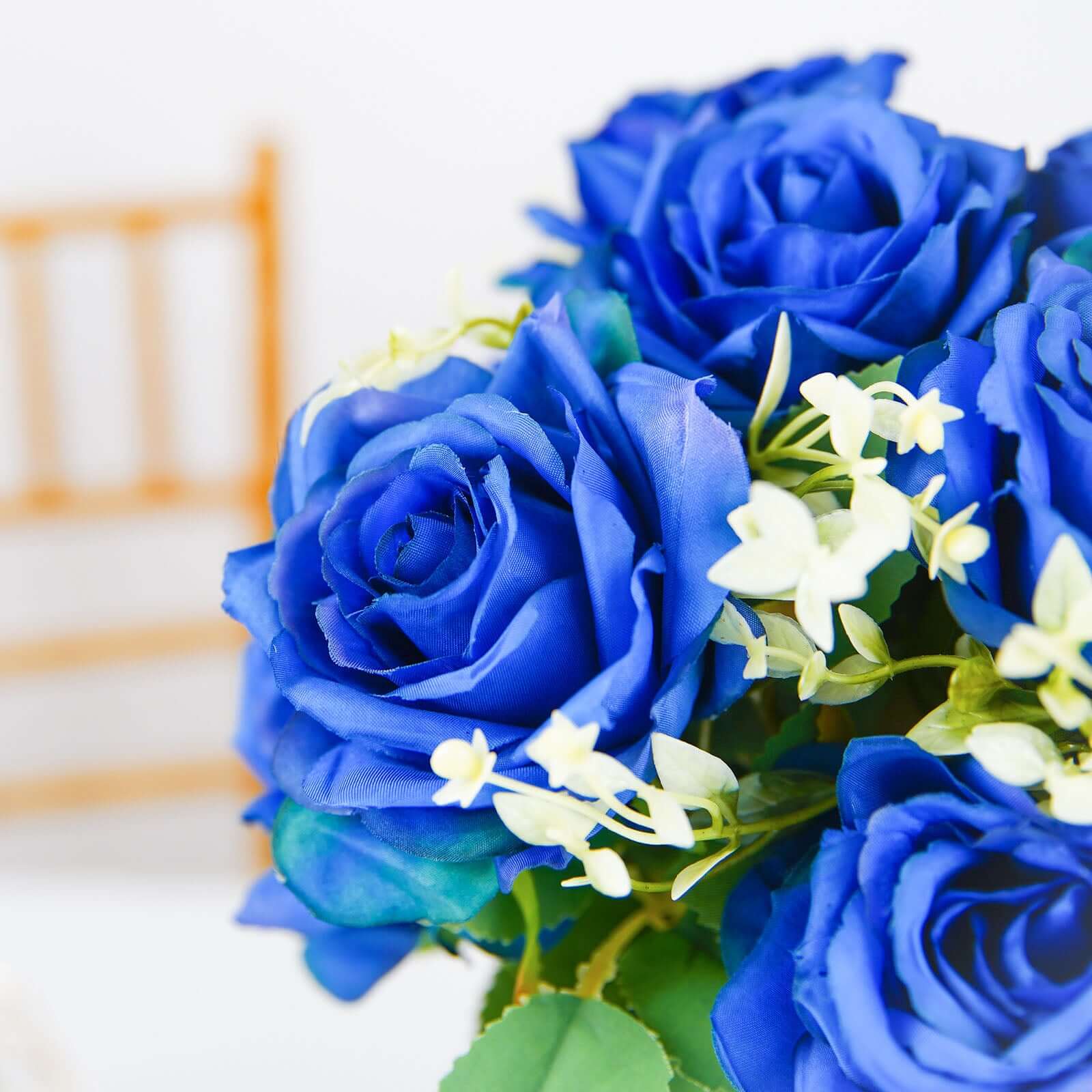 2 Bushes 18-Head Royal Blue Artificial Silk Rose Flower Bouquet, Ideal for Decor