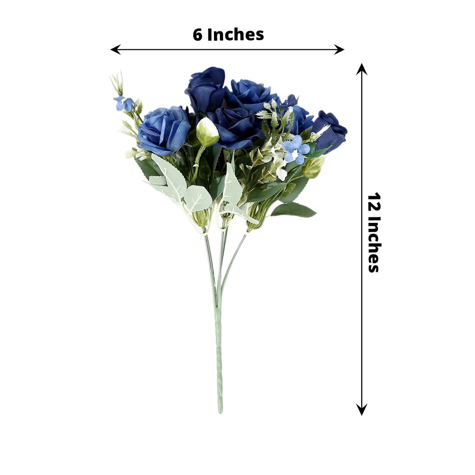 12-Inch Navy Blue Real Touch Artificial Silk Rose Flower Bouquet with 4 Bushes