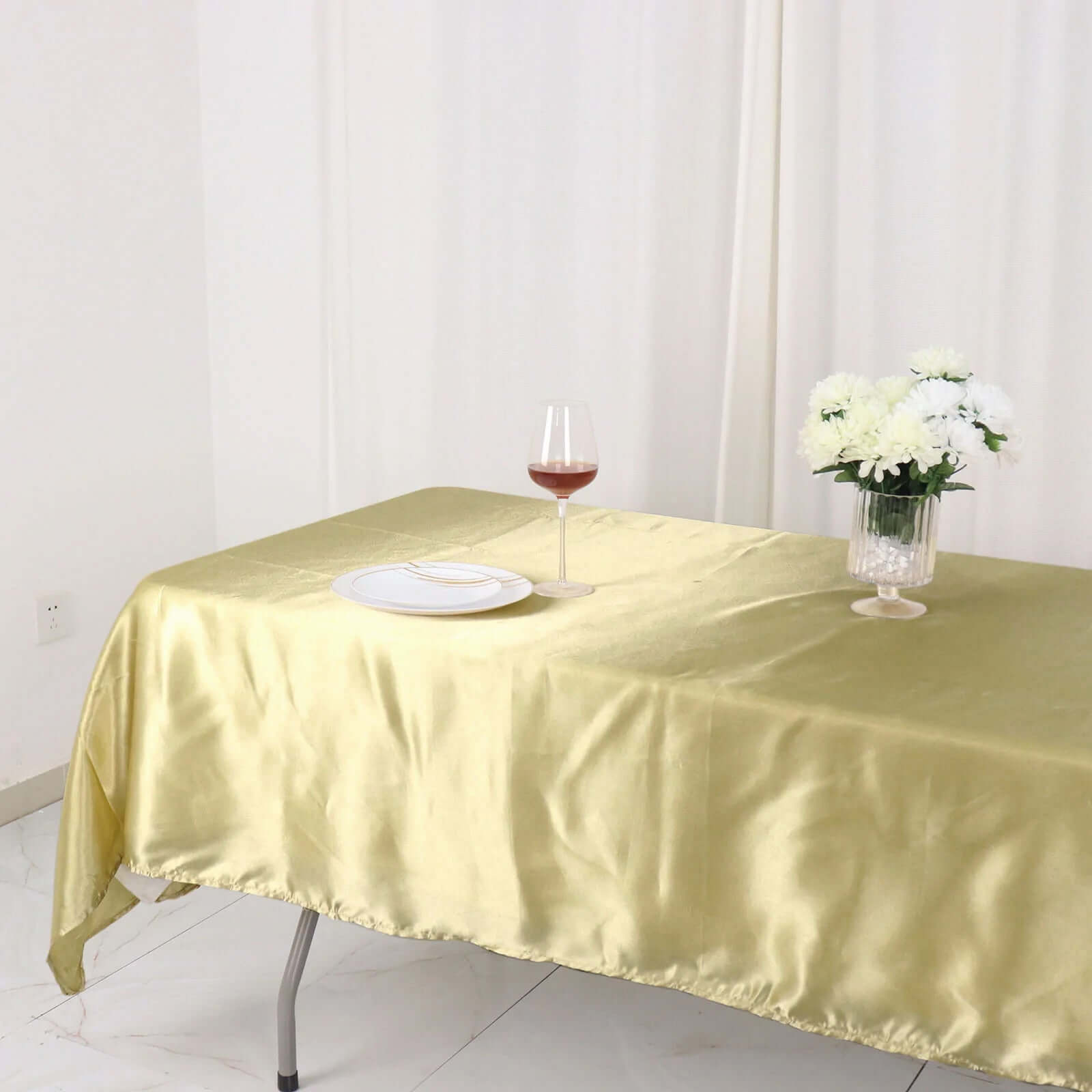 Champagne Satin Rectangular 60x102 Tablecloth - Lustrous & Stain-Resistant