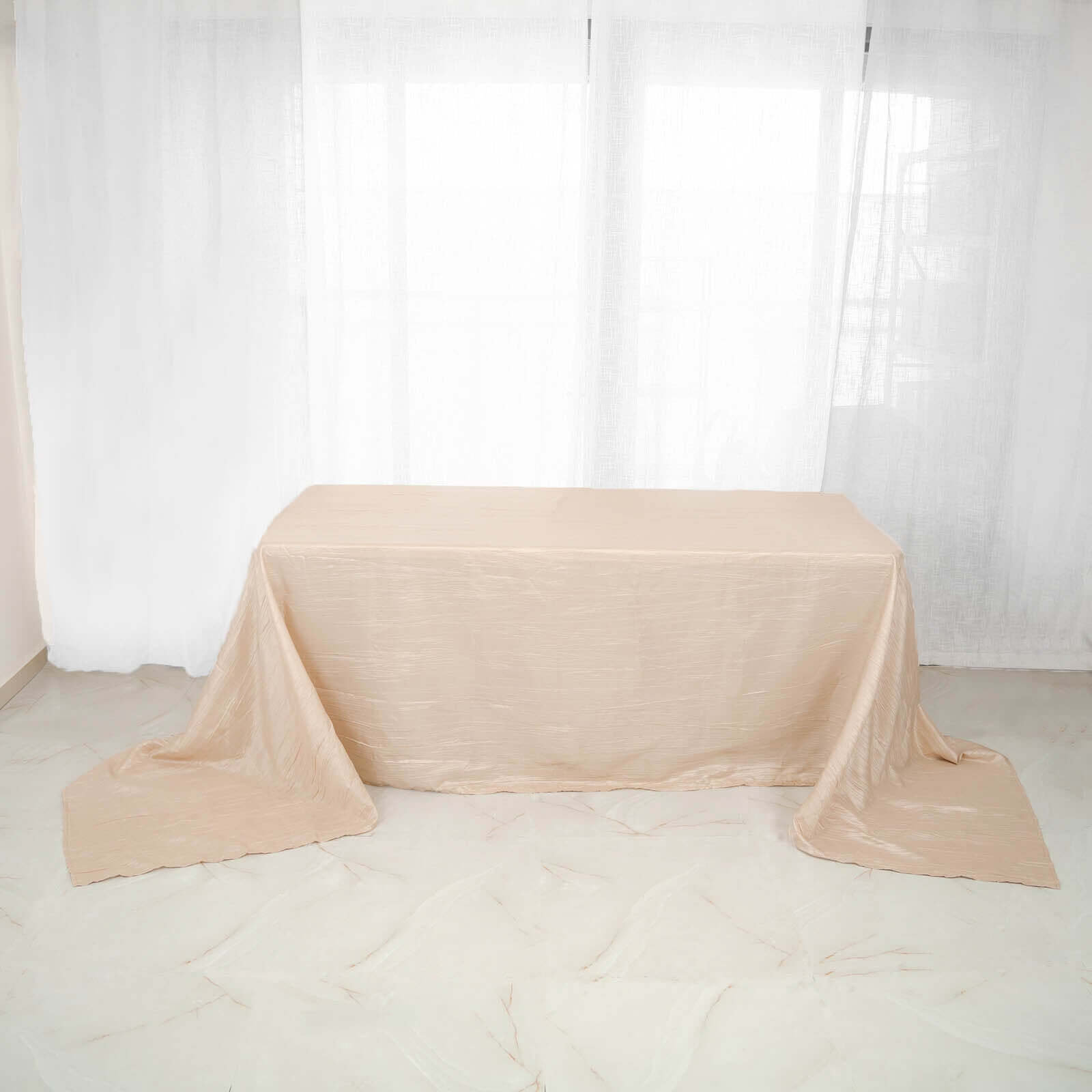 Discount! Beige Crinkle Taffeta Rectangle Tablecloth 90x156 for Weddings and Parties
