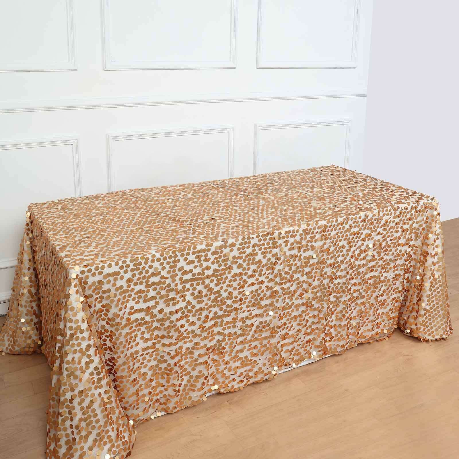 Matte Champagne Sequin Rectangle Tablecloth (90x132) - Ideal for Various Events