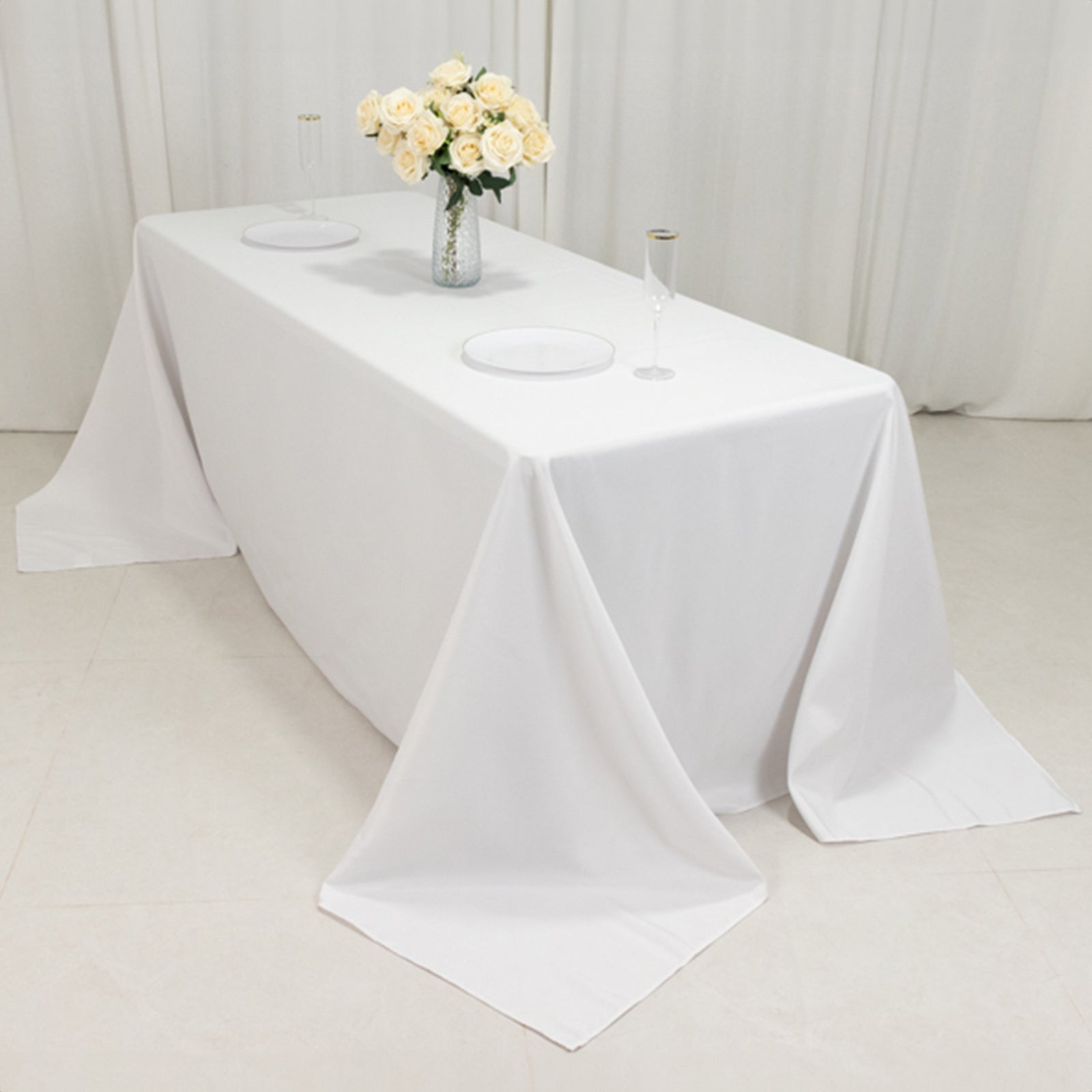 Premium Fire Retardant White Polyester Tablecloth for Large Gatherings - 90x132 Size
