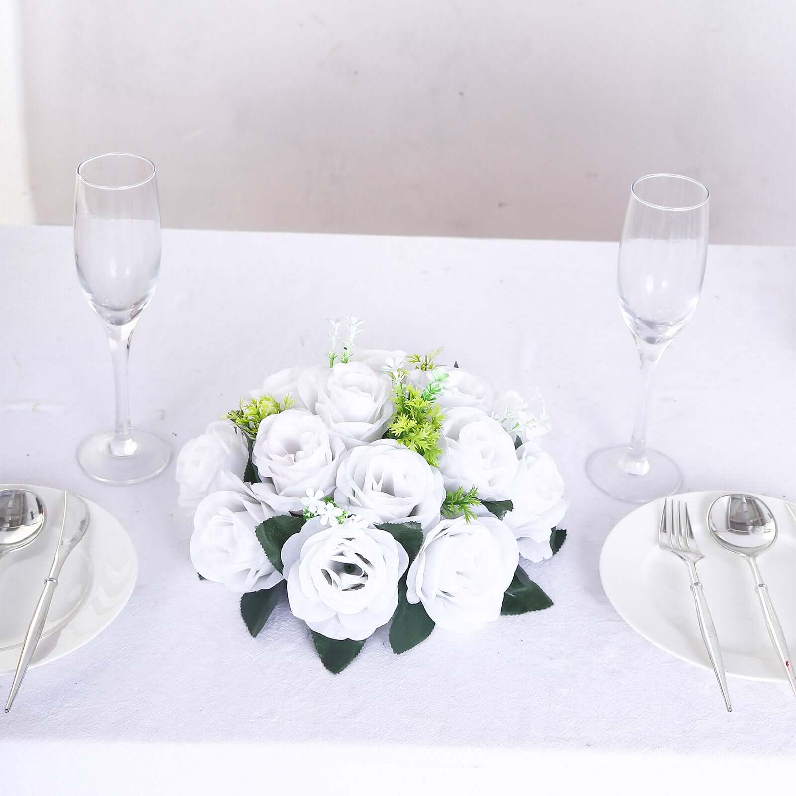 Special Offer: 2 Pack of Artificial White Silk 15-Head Rose Flower Balls for Centerpiece Decor