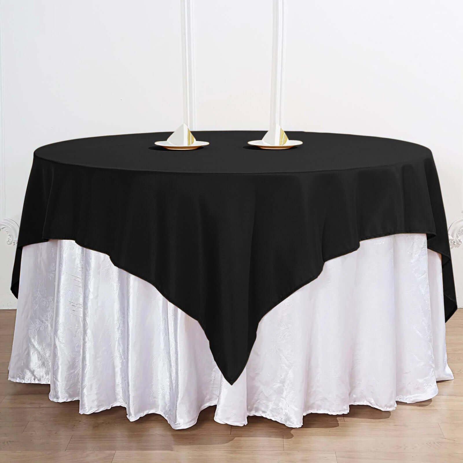 Black 70x70 Premium Polyester Square Table Overlay 220GSM Wrinkle-Free Table Cover