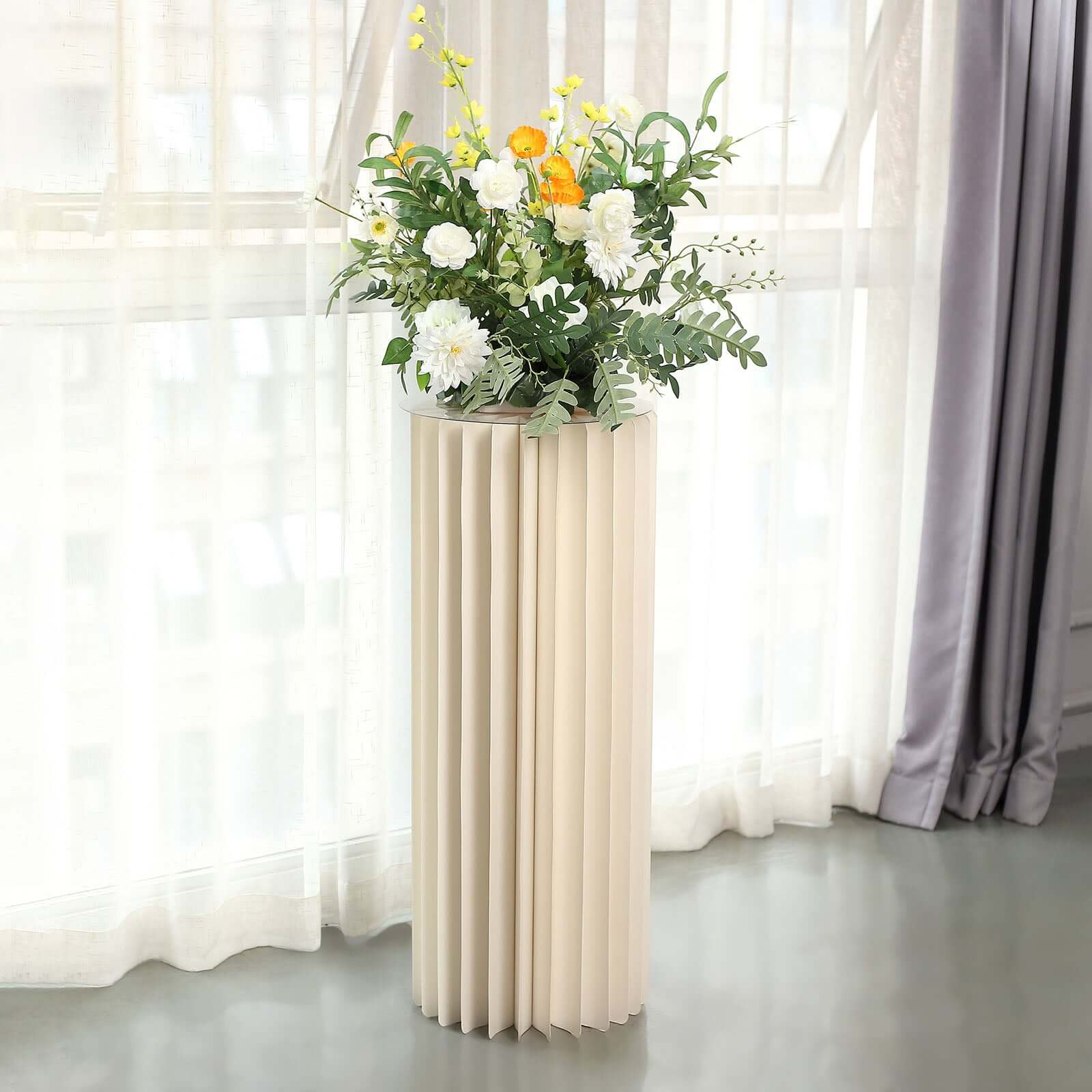 Get Your 40-Inch Ivory Cylinder Display Column Stand with PVC Top Plate for Events