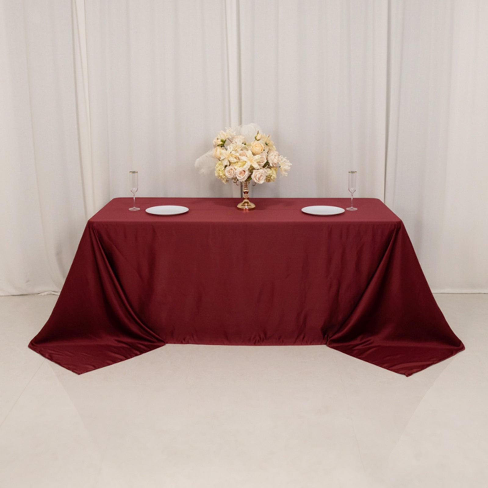 Exclusive Lamour Satin Rectangle Tablecloth in Burgundy - Soft, Silk-Like & Seamless, 90x132