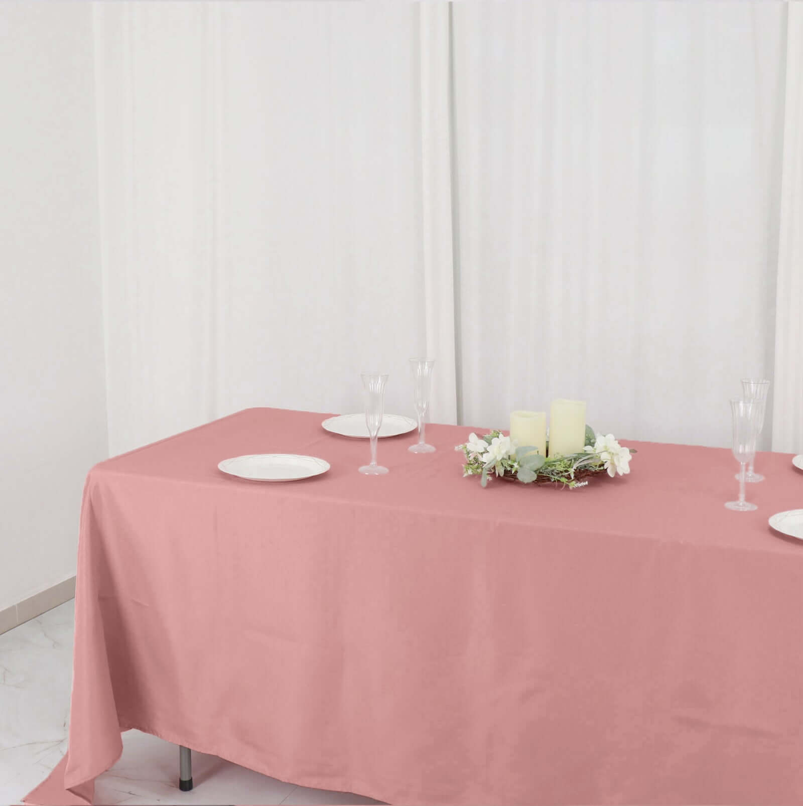 Durable and Stylish 72x120 Polyester Rectangle Tablecloth in Dusty Rose