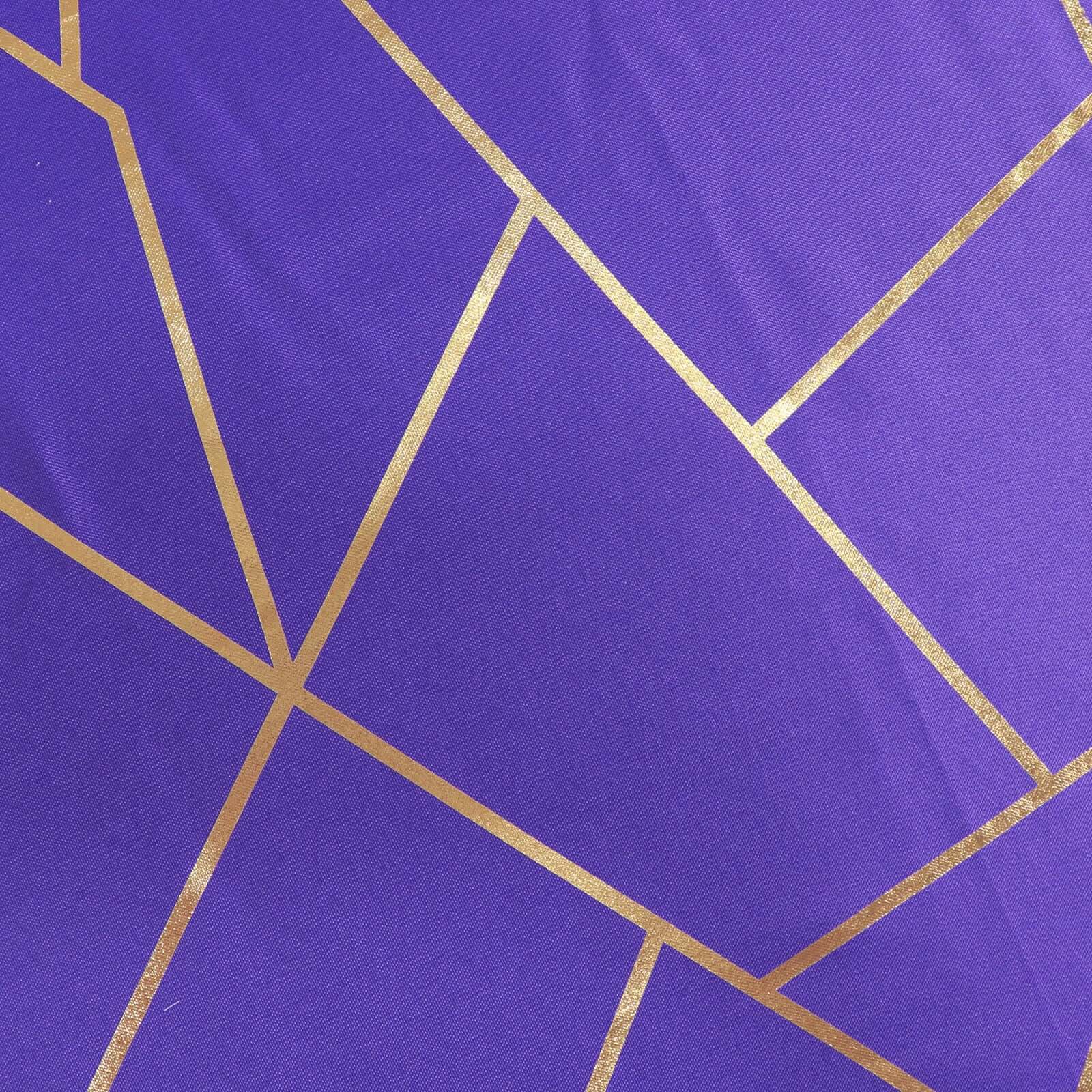 Wrinkle-Resistant Purple Polyester Tablecloth with Gold Foil Geometric Pattern, 90x132