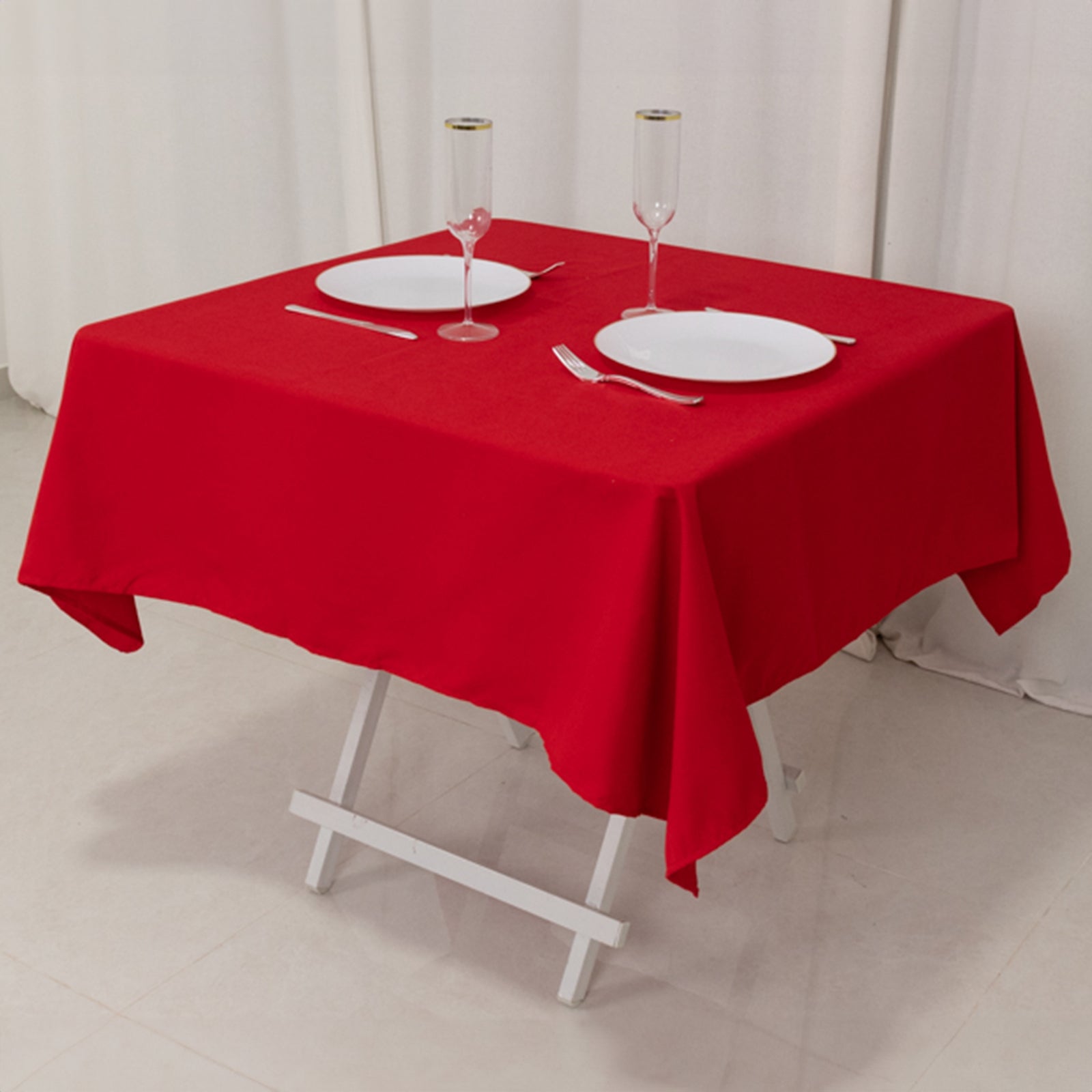 Wrinkle-Resistant Red Cotton Blend 54x54 Square Tablecloth