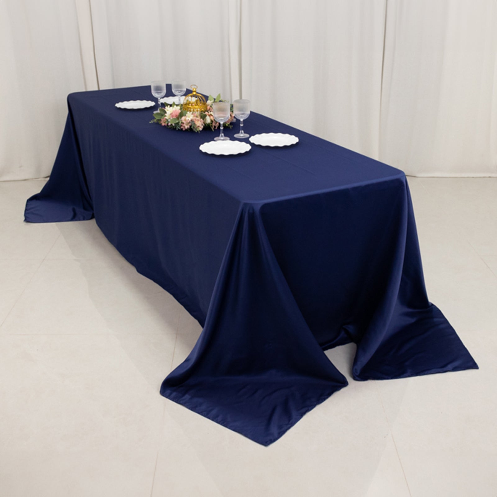 Luxurious Navy Blue Lamour Satin Rectangle Tablecloth 90x156 - Soft & Seamless