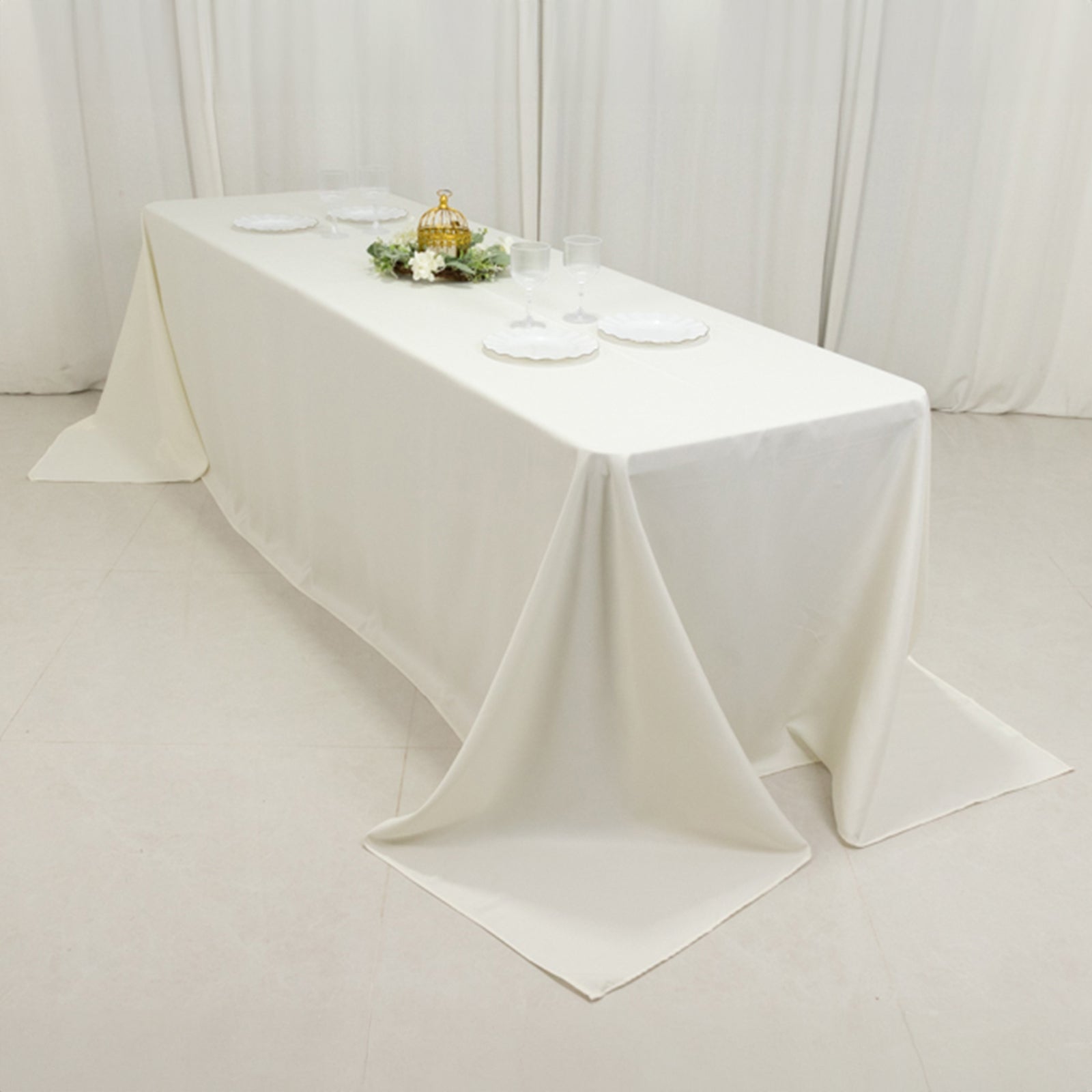 Ivory High - Performance Seamless Fire - Retardant Premium Polyester 90x156 Rectangular Tablecloth