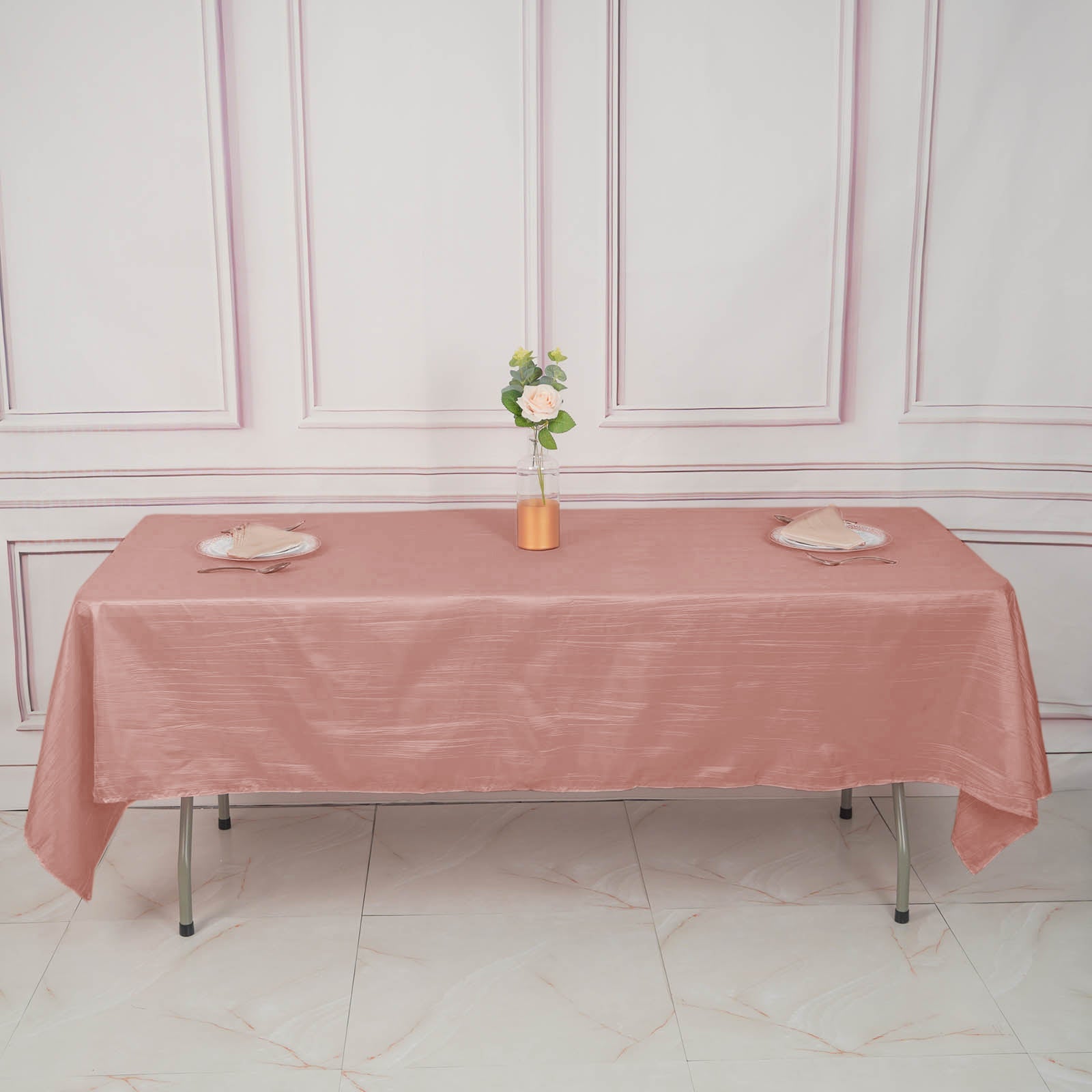 Hot Deal! Dusty Rose Crinkle Taffeta 60x102 Rectangle Tablecloth for Weddings & Parties