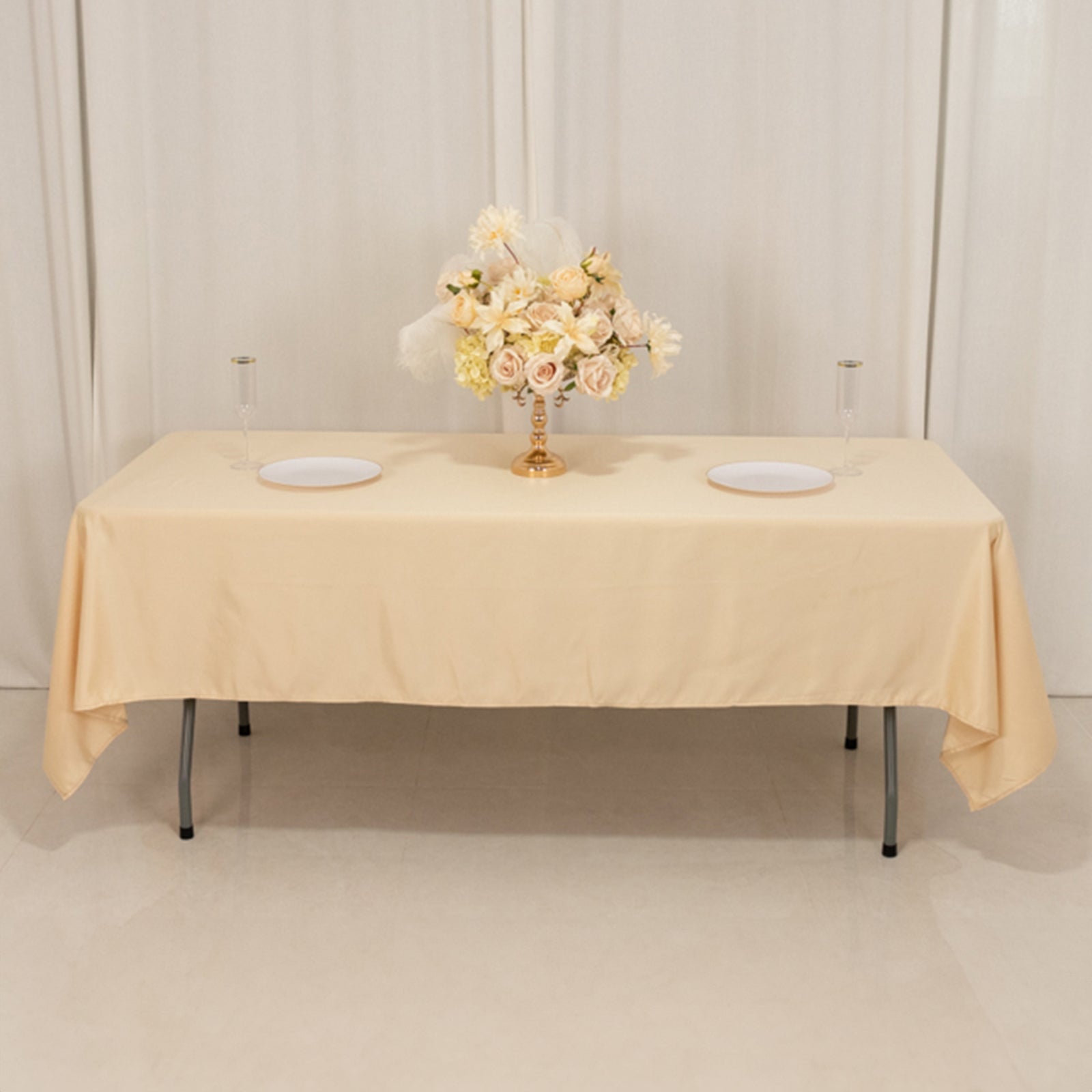 Get This Durable & Silky Soft Beige Lamour Satin Rectangle Tablecloth (60x102)