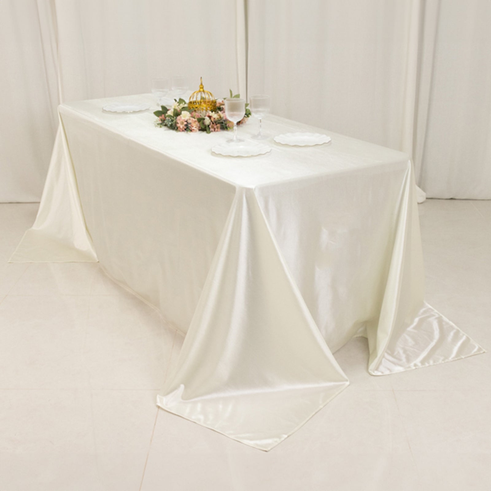 Shimmering Pearl White Premium Scuba Seamless Tablecloth - 90x132, Wrinkle & Stain Resistant