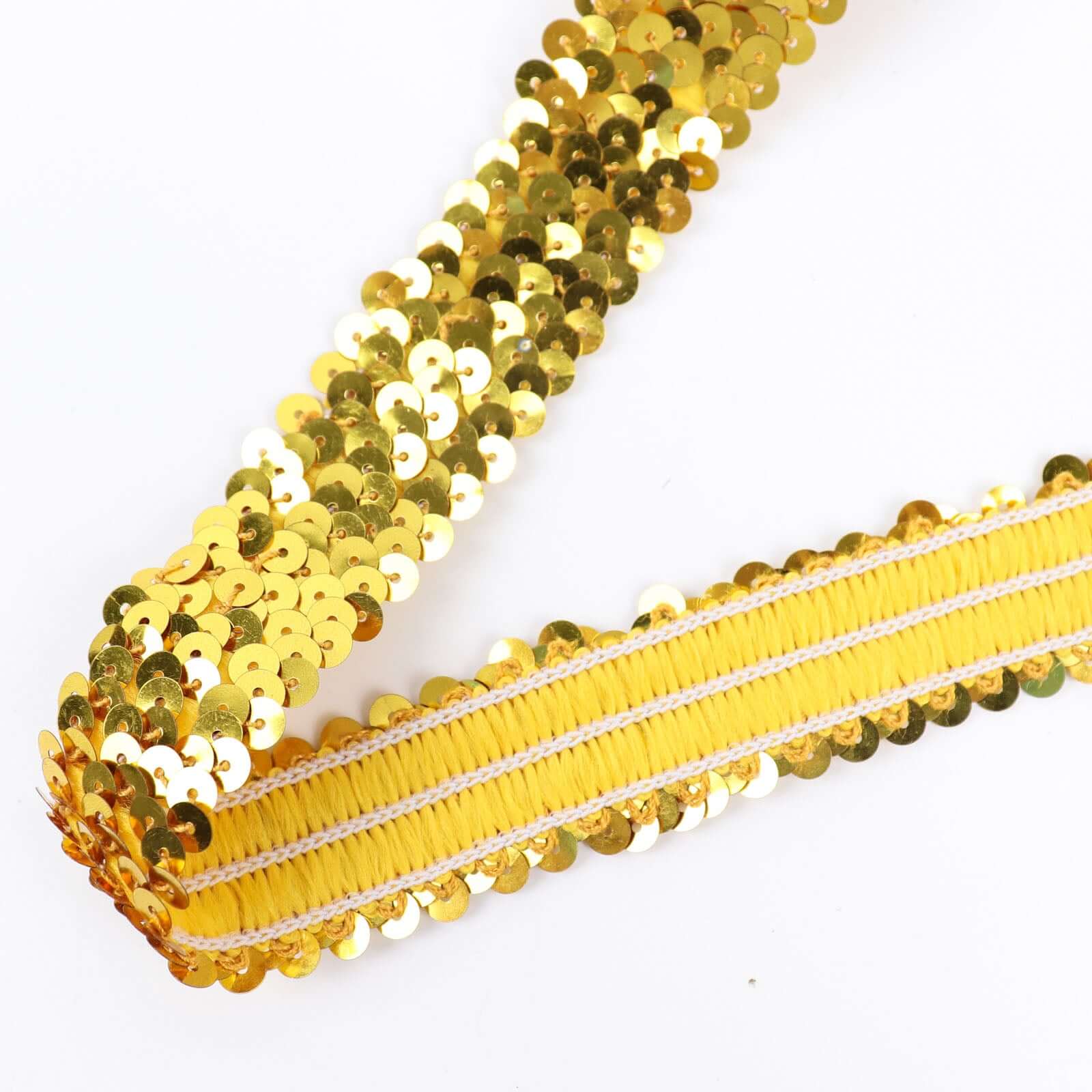 Hot Sale! 10-Yard Gold Metallic Sequin Stretch Fabric Ribbon for Crafting