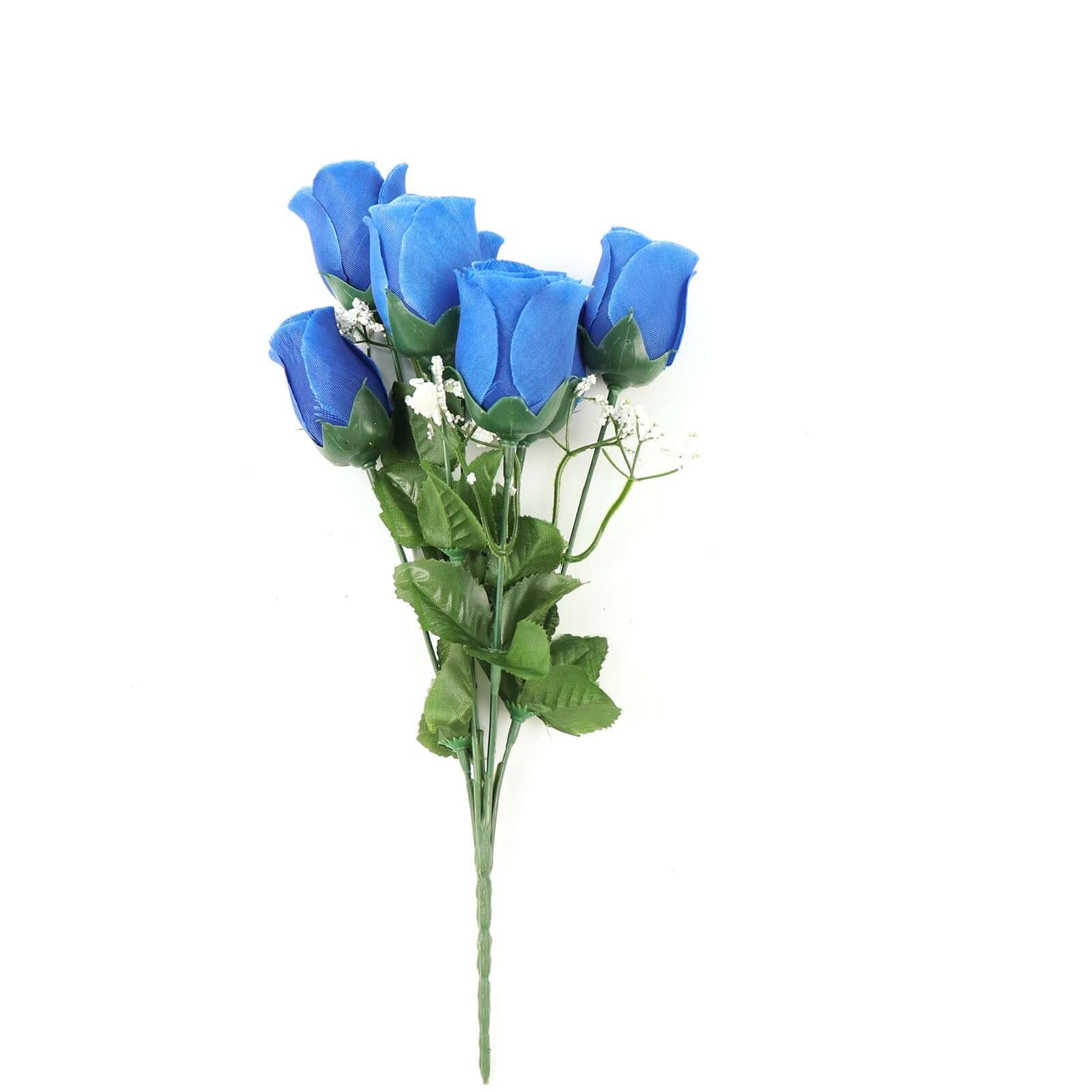 12 Bushes of Premium Royal Blue Artificial Silk Rose Bud Bouquets