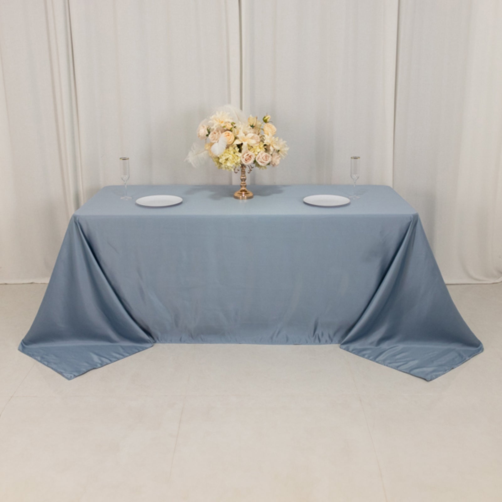 Soft and Silk-Like Dusty Blue Lamour Satin Rectangle Tablecloth 90x132