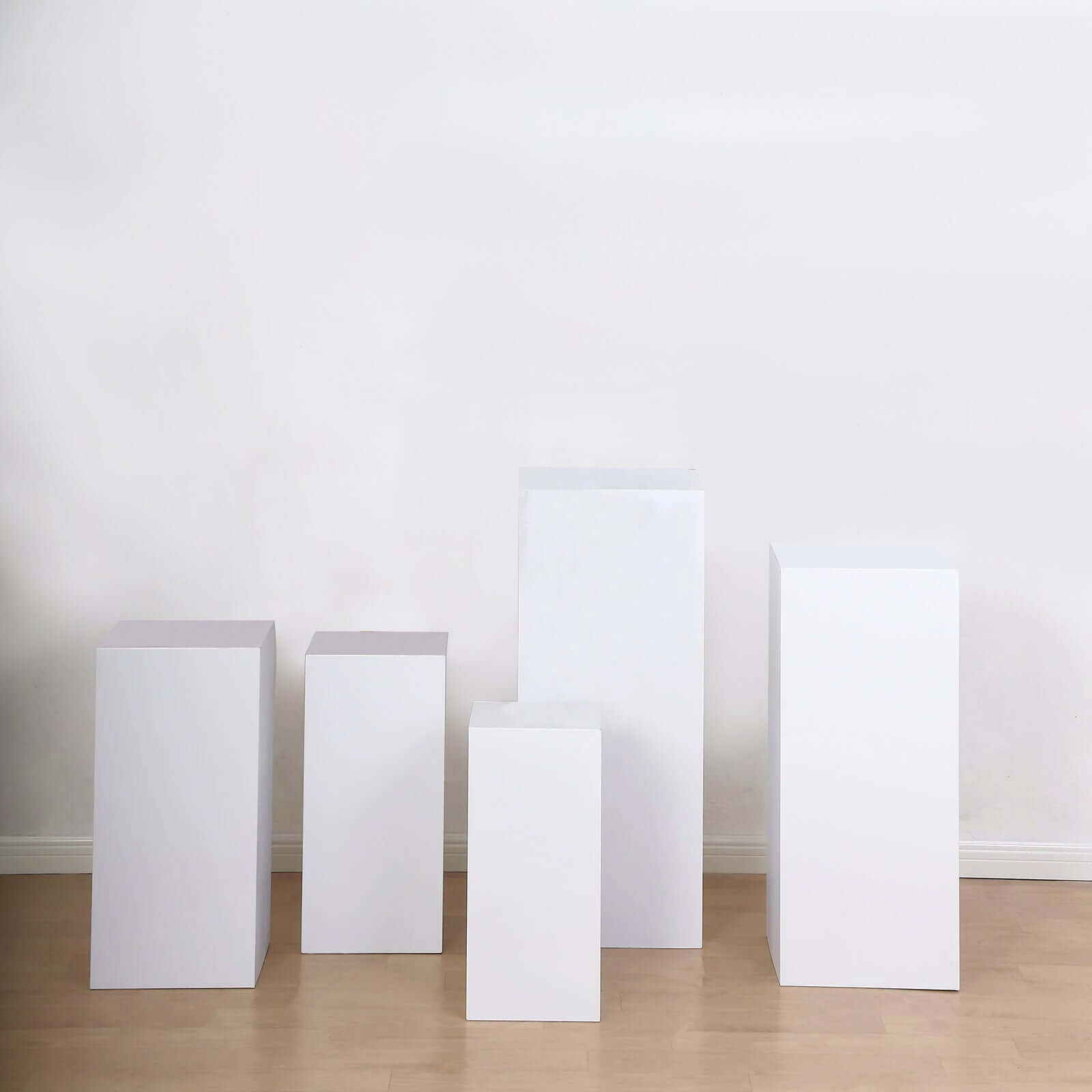 Set of 5 White Rectangular Metal Pedestal Stands for Backdrop Decor