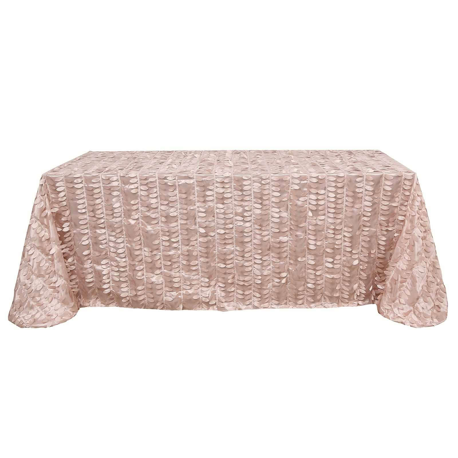 Dusty Rose Taffeta Rectangle Tablecloth 90x132 with 3D Seamless Leaf Petal Design