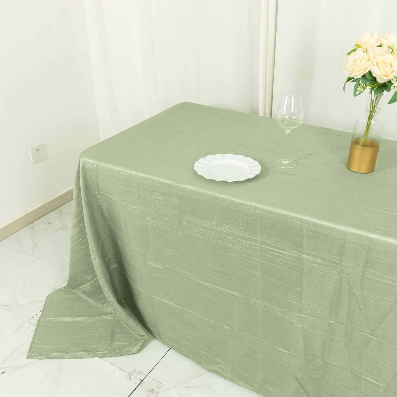 Discount! Sage Green Seamless Accordion Crinkle Taffeta Rectangle Tablecloth 90x132