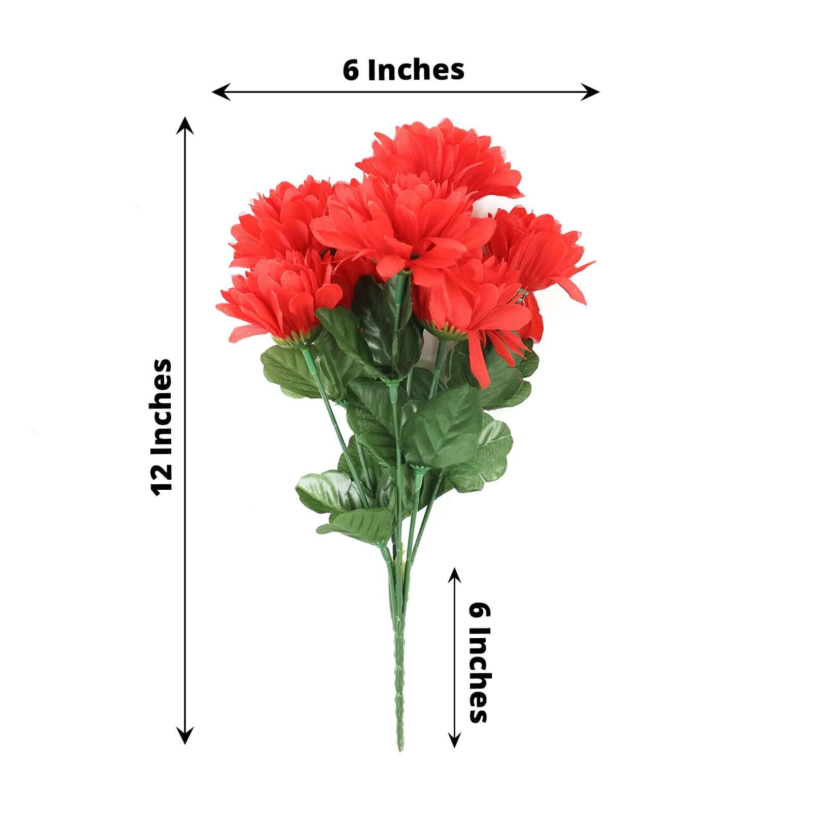 Hot Sale! 12 Bushes of Red Artificial Silk Chrysanthemum Flower Bouquets for Decor