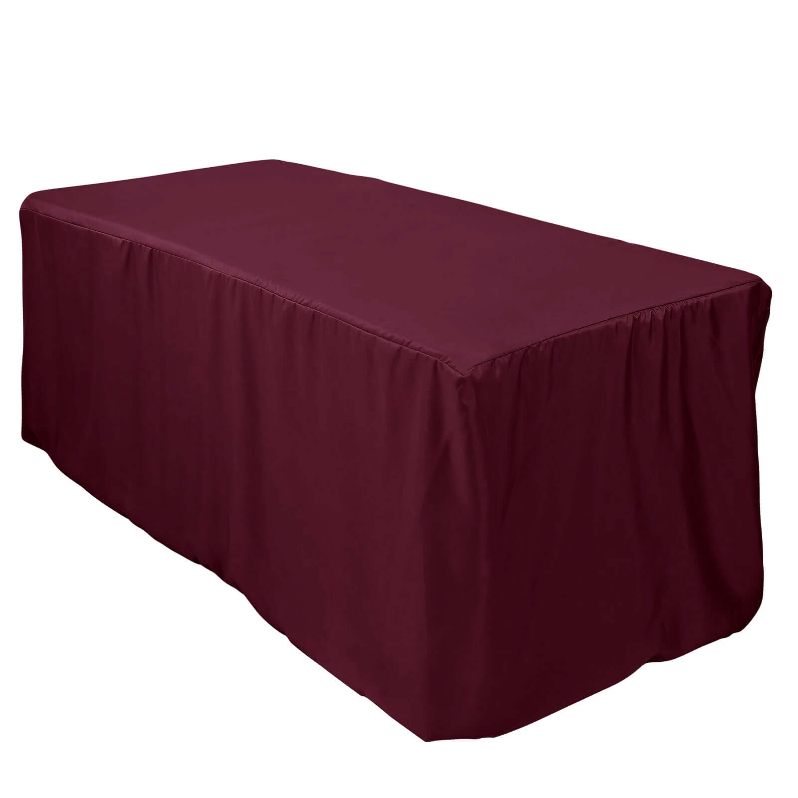 Durable Burgundy Fitted Polyester Tablecloth for 6FT Rectangle Tables