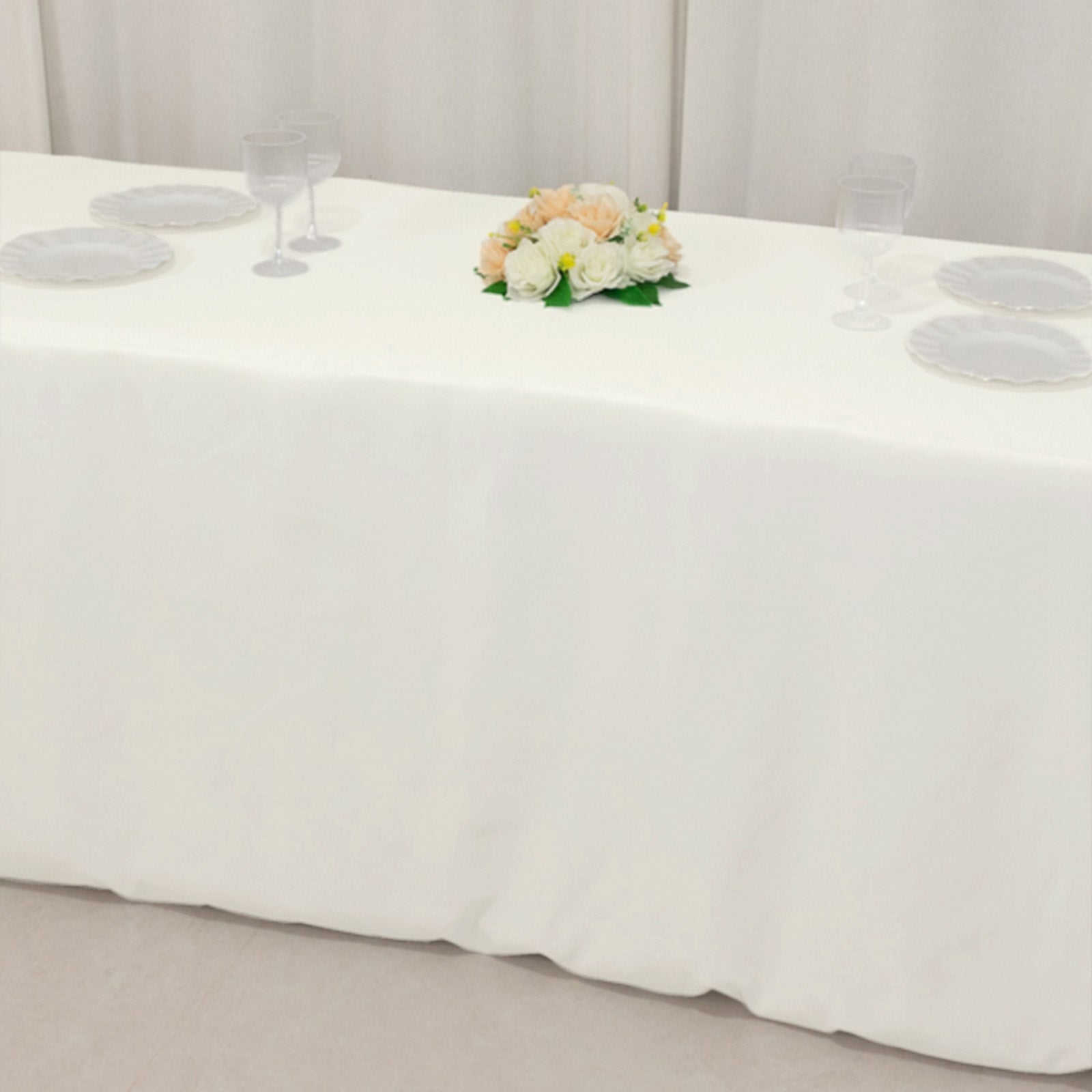 Hot! 8ft Ivory Fitted Fire Retardant Premium Polyester Rectangular Tablecloth