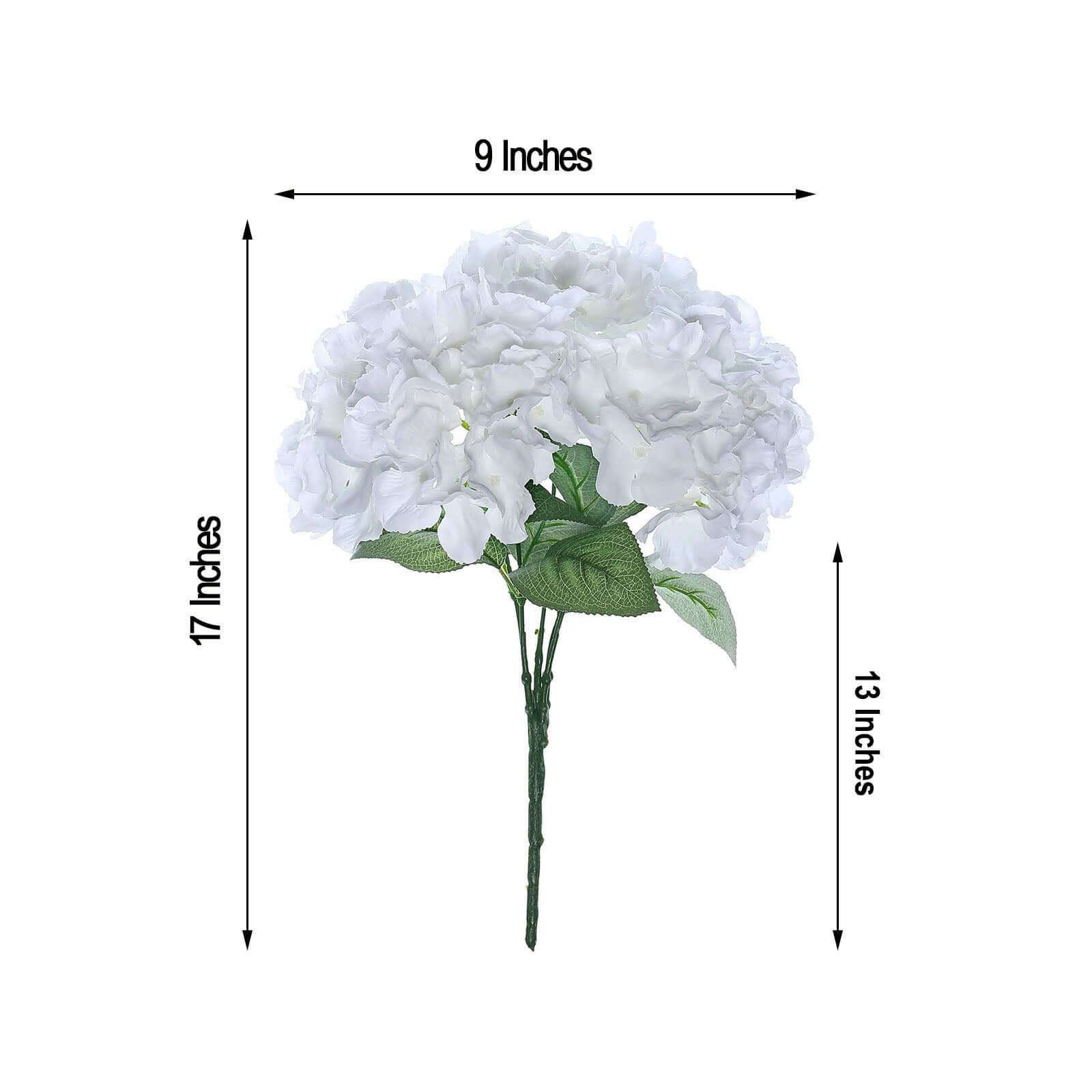 Set of 5 White Artificial Silk Hydrangea Flower Bushes for Decor