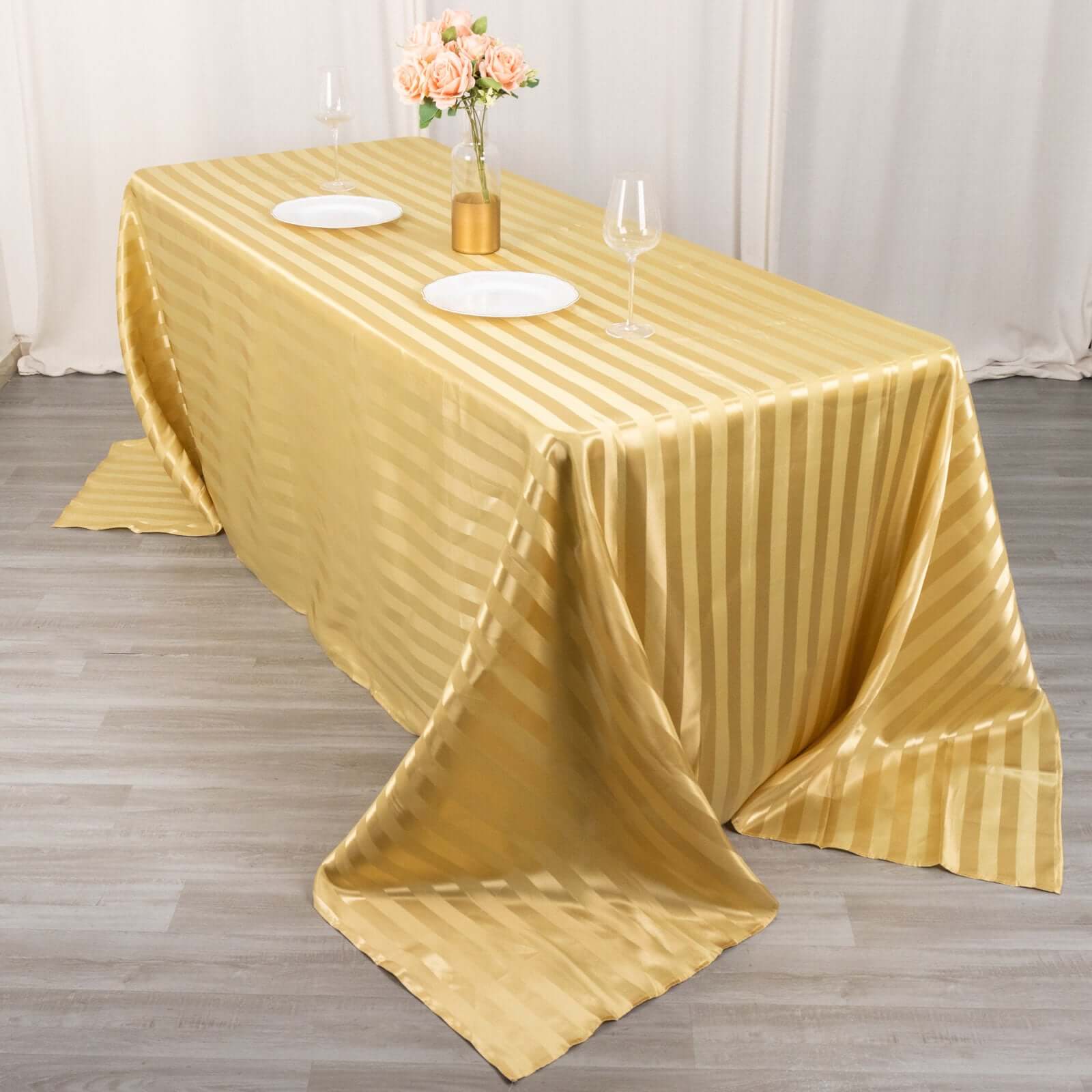 Champagne Satin Rectangular Tablecloth with Glossy Stripes, 90x132