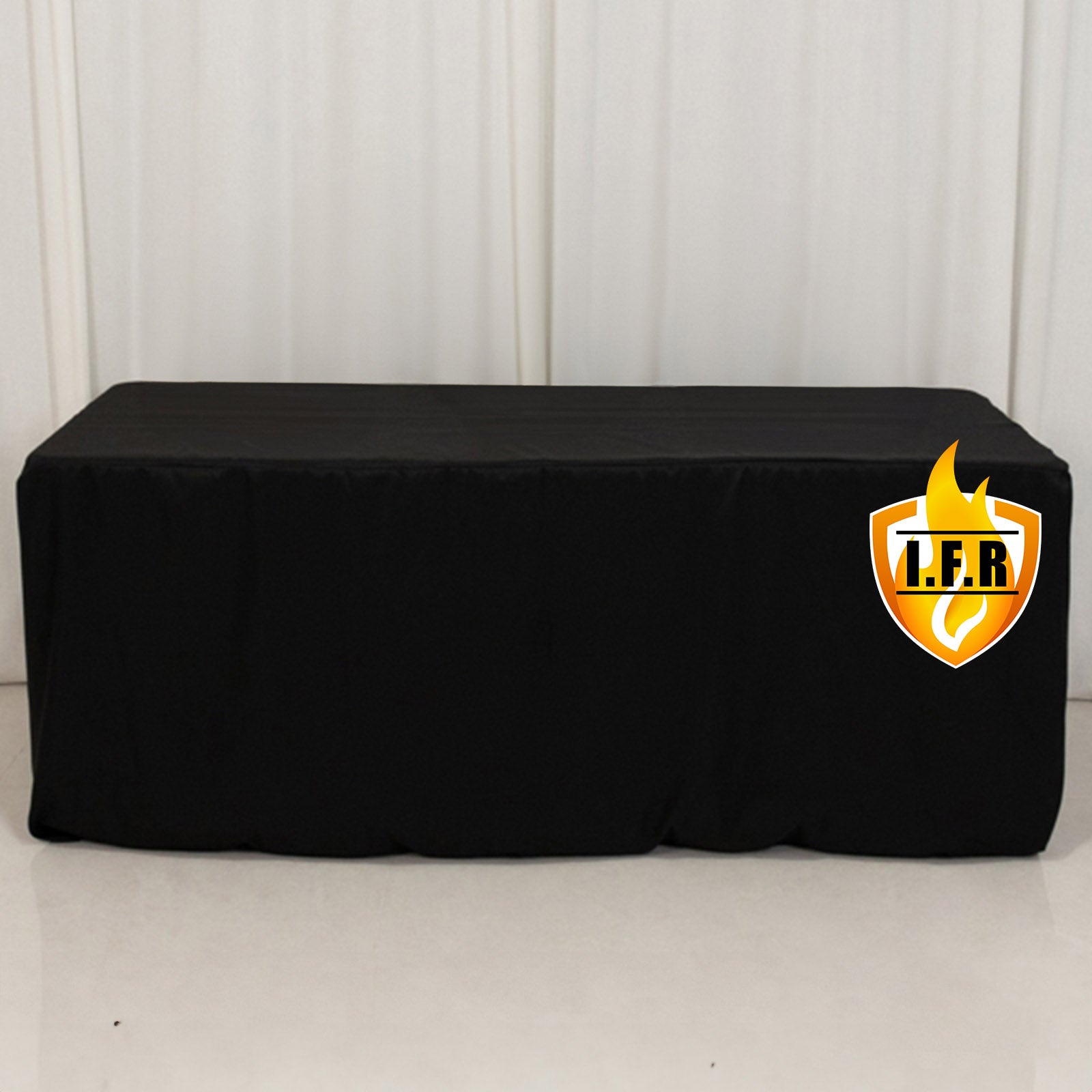 Black Fitted High-Performance 6ft Rectangular Fire Retardant Premium Polyester Tablecloth - Ideal for Events