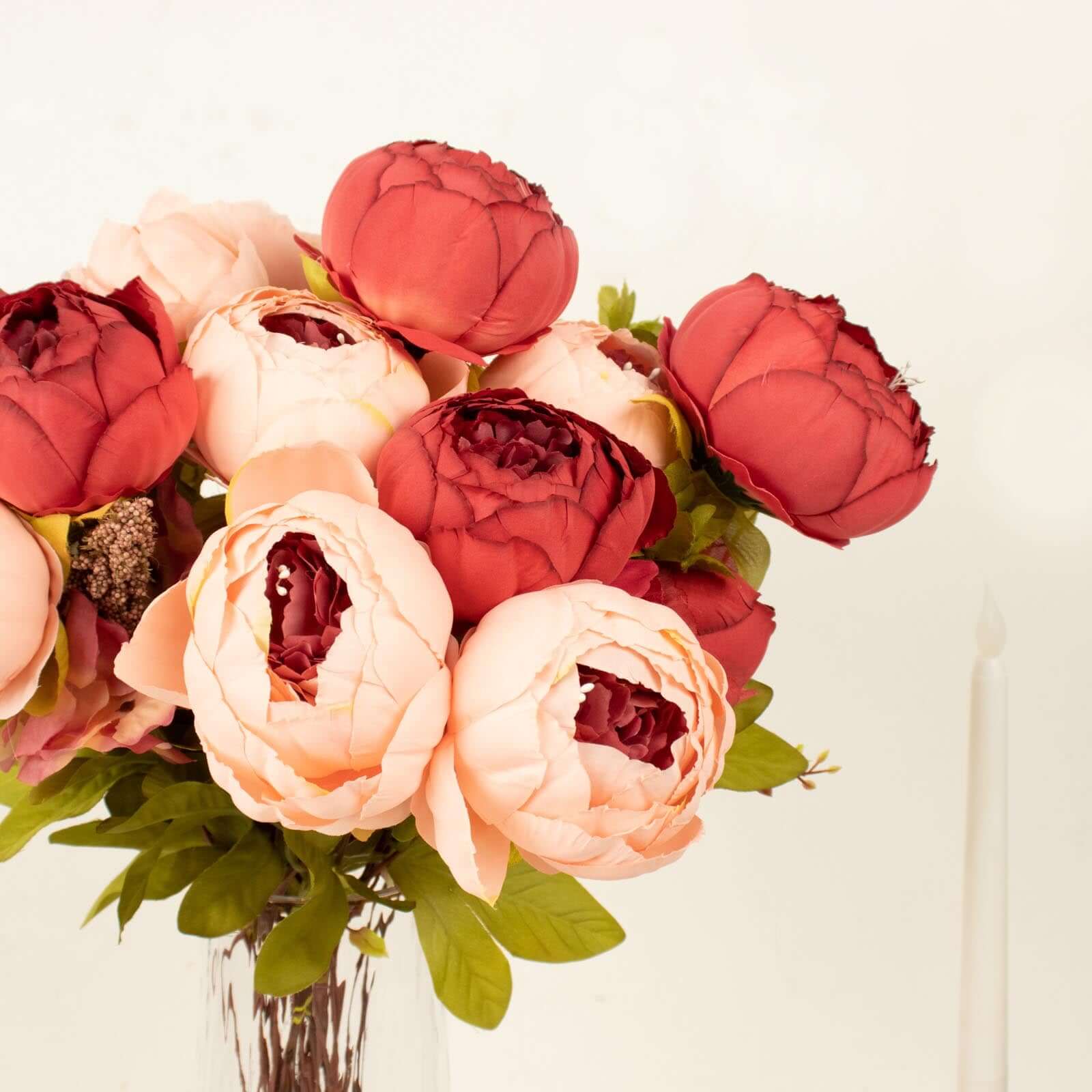 2-Pack 19-Inch Burgundy and Dusty Rose Faux Silk Peony Flower Wedding Bouquets