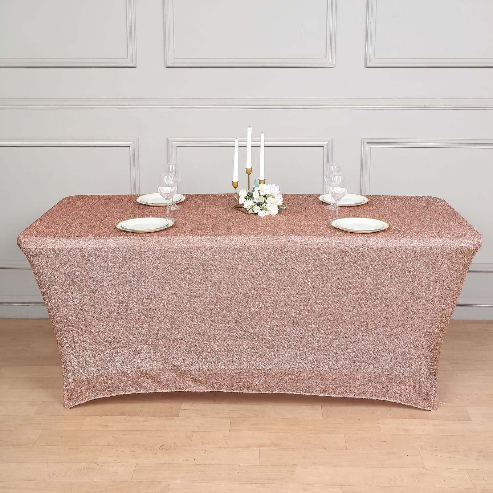 Hot! Rose Gold Glittered Stretch Spandex Tablecloth for Events