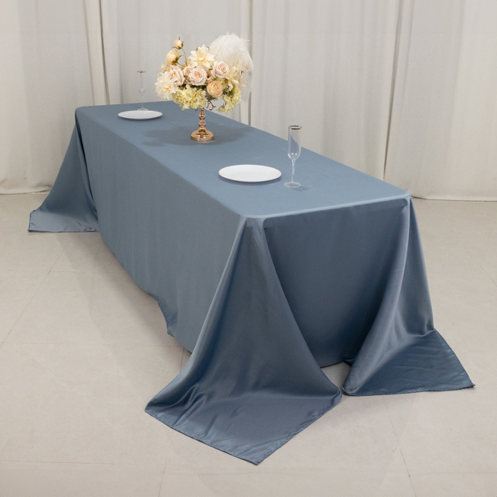 Dusty Blue Lamour Satin Rectangle Tablecloth - 90x156, Luxurious & Soft