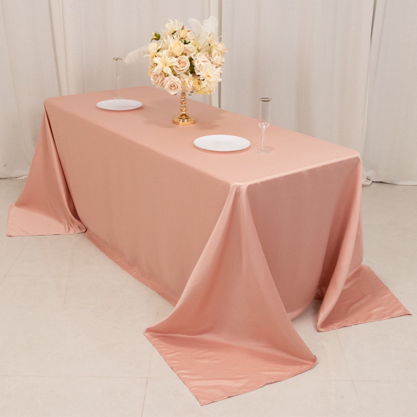 Lamour Satin Rectangle Tablecloth in Dusty Rose - Soft, Silk - Like & Durable