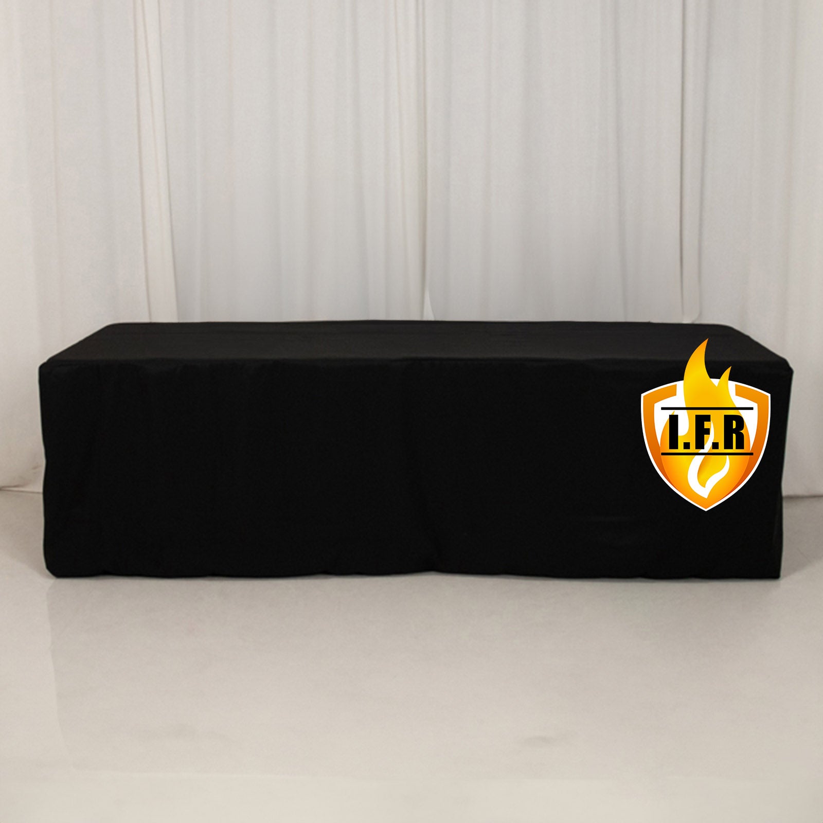 Black Fitted 8ft Rectangular Fire Retardant Premium Polyester Tablecloth - High-Performance Cover