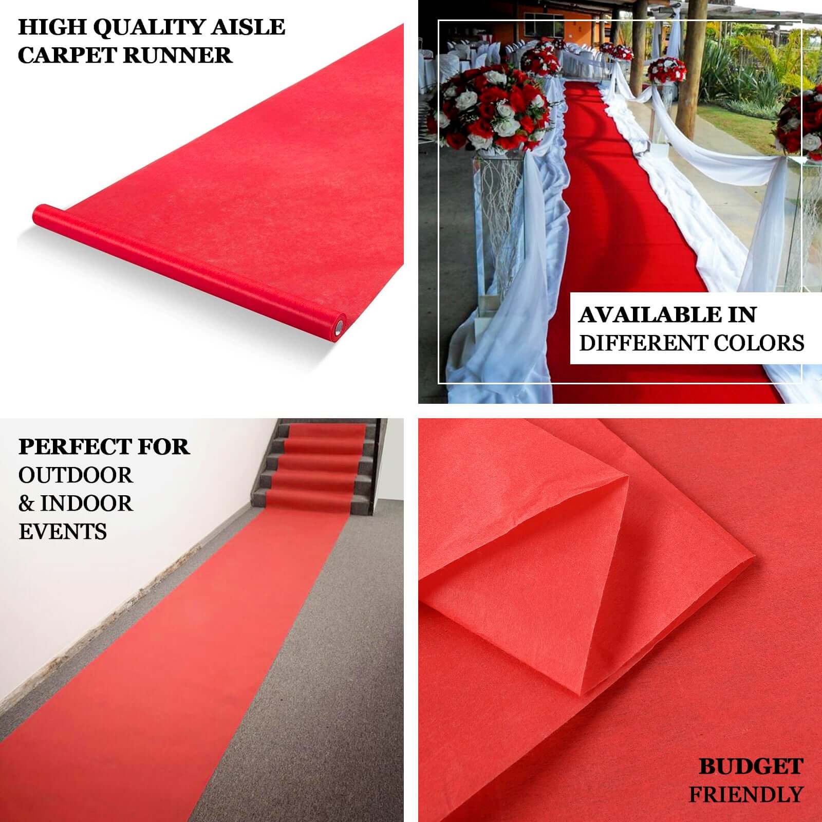 3ft x 100ft High - Quality Red Rayon Carpet Runner for Weddings and Parties