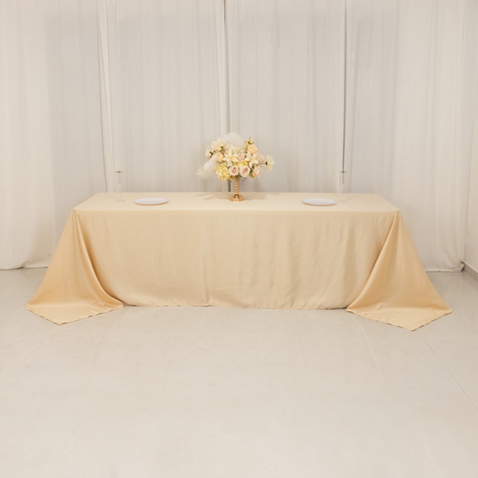 Beige Lamour Satin Rectangle Tablecloth 90x156 - Luxurious, Soft & Seamless